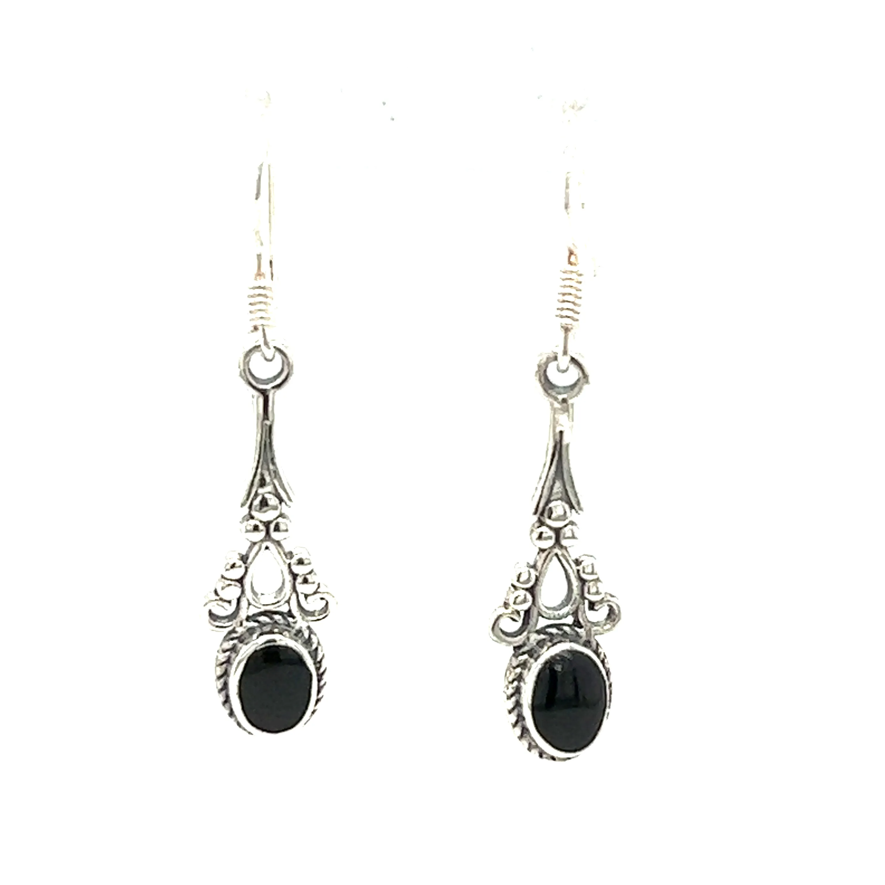 Oval Shaped Inlaid Stone Earrings with Delicate Vintage Setting
