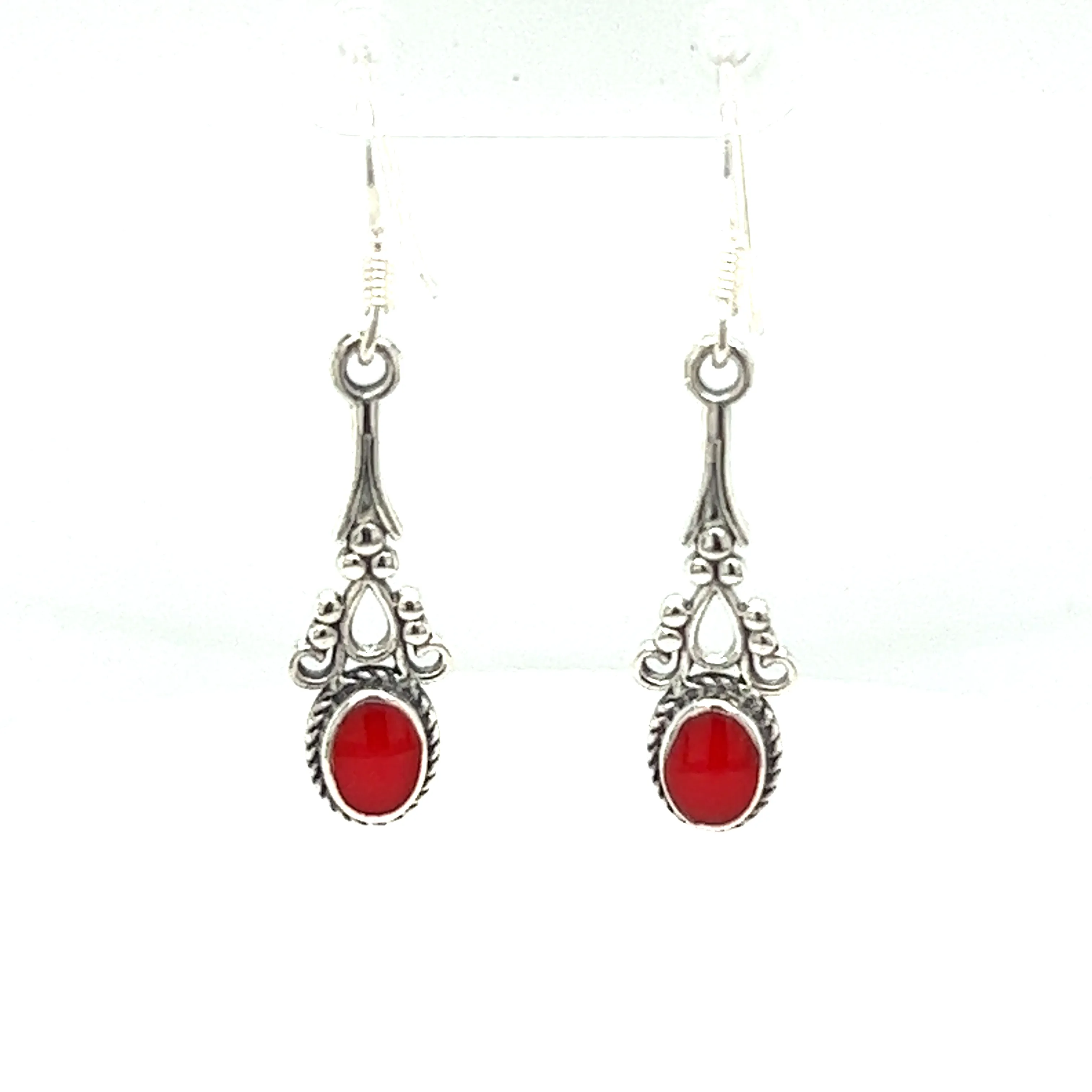 Oval Shaped Inlaid Stone Earrings with Delicate Vintage Setting