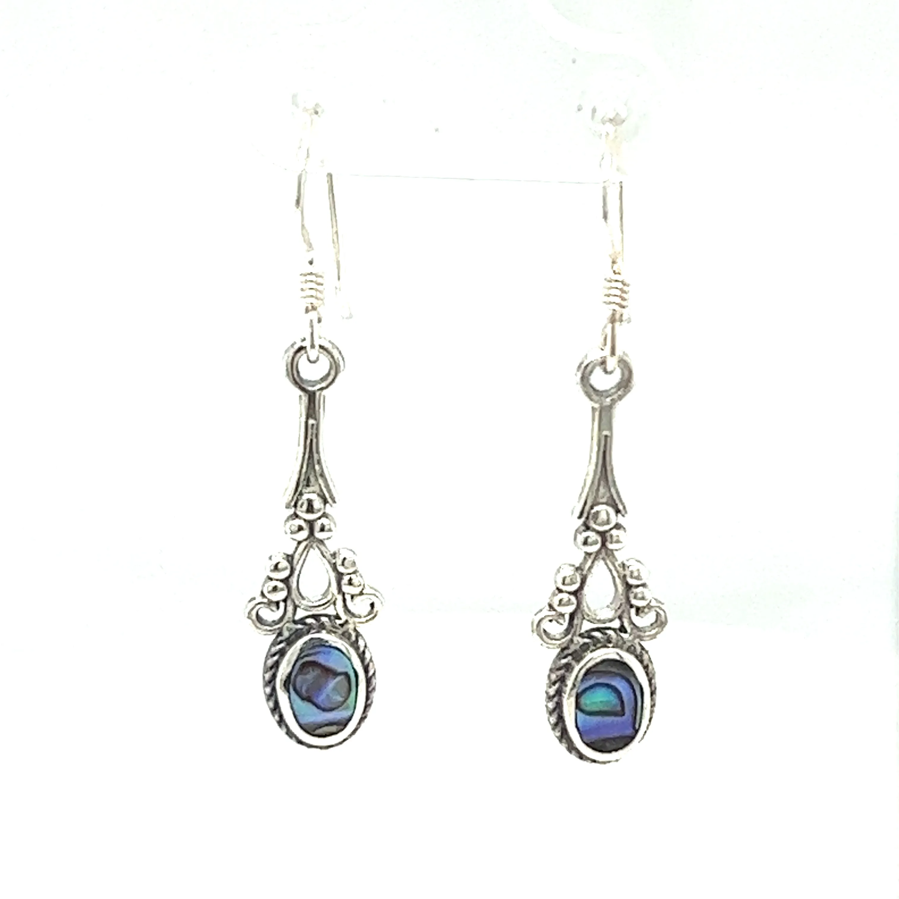 Oval Shaped Inlaid Stone Earrings with Delicate Vintage Setting