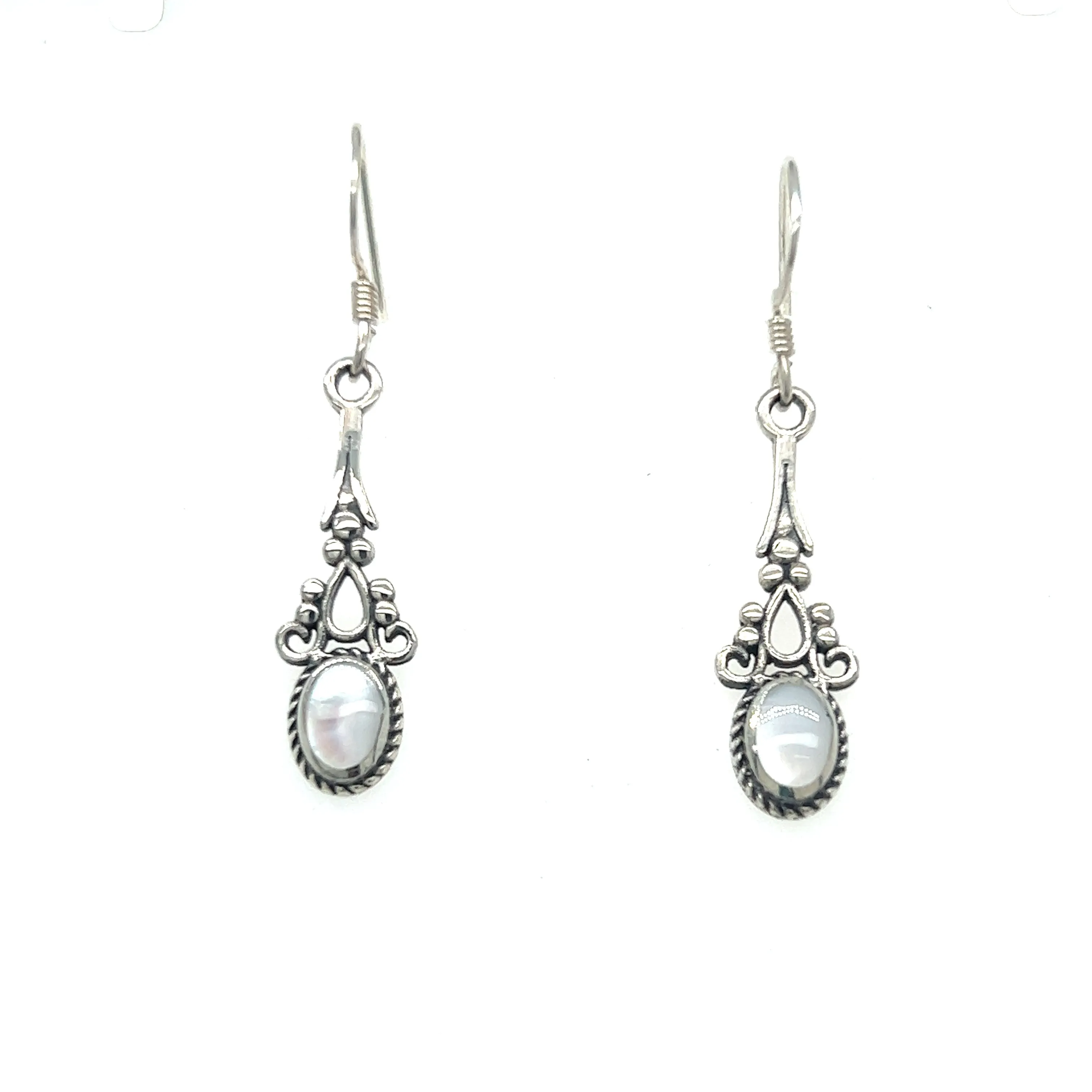 Oval Shaped Inlaid Stone Earrings with Delicate Vintage Setting