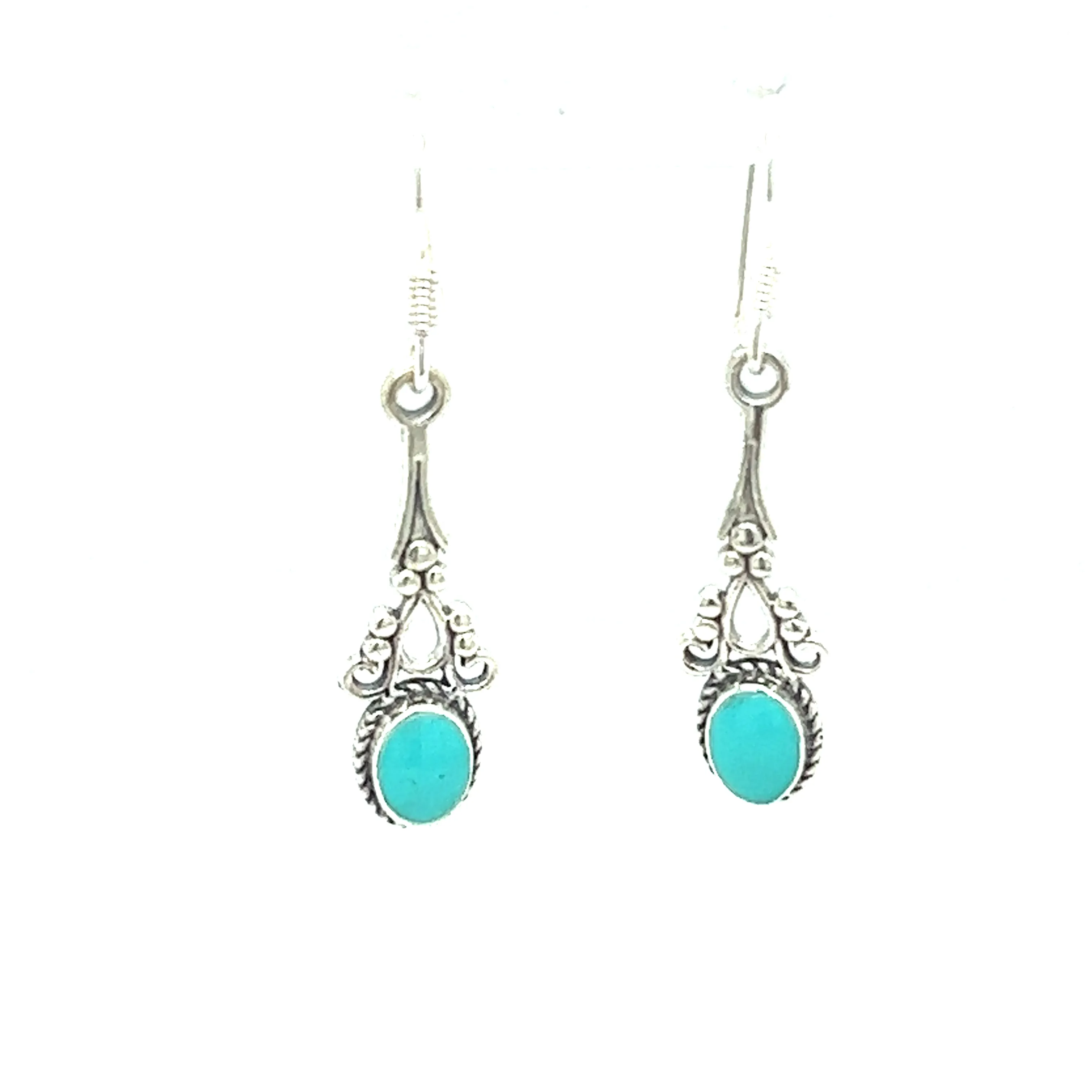 Oval Shaped Inlaid Stone Earrings with Delicate Vintage Setting