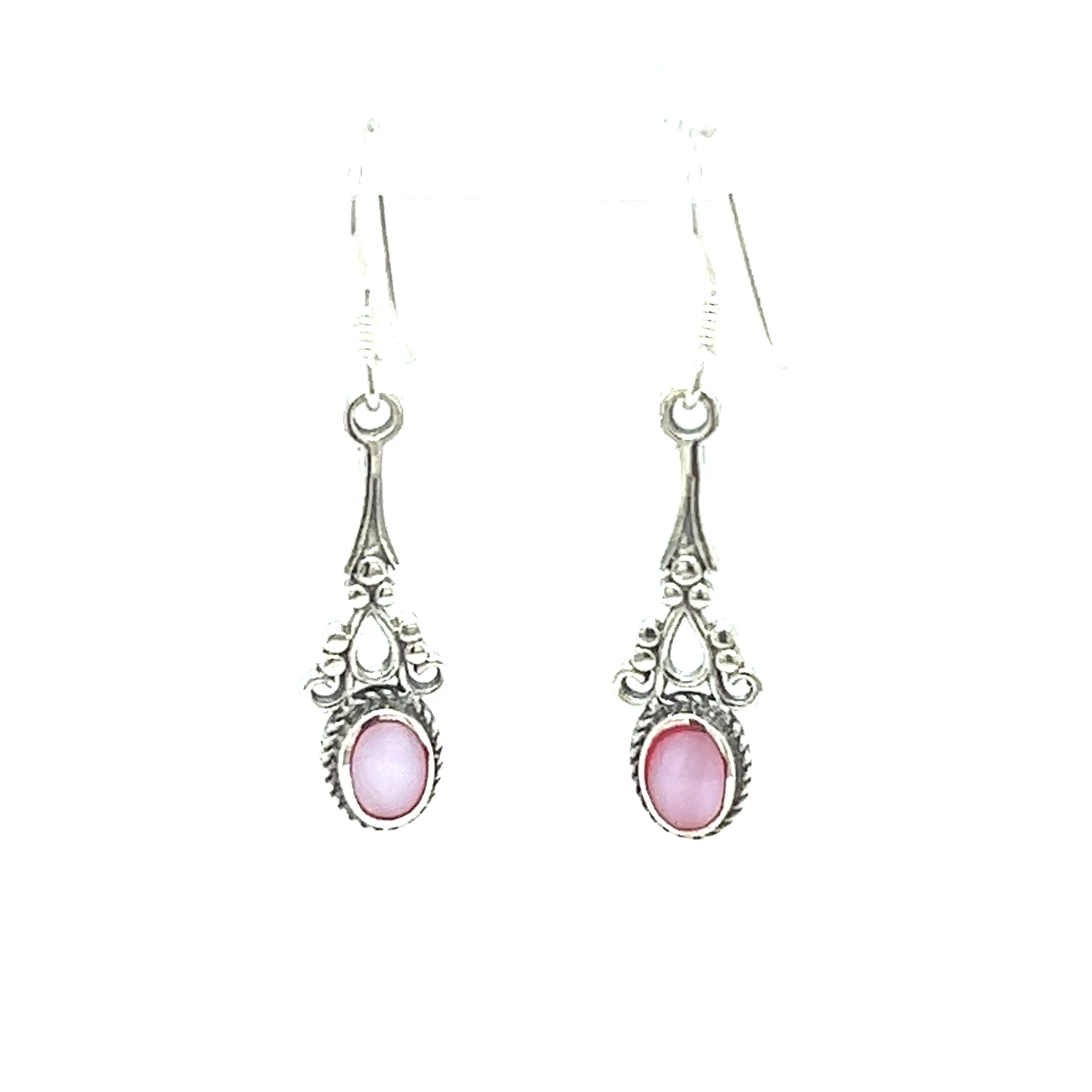 Oval Shaped Inlaid Stone Earrings with Delicate Vintage Setting