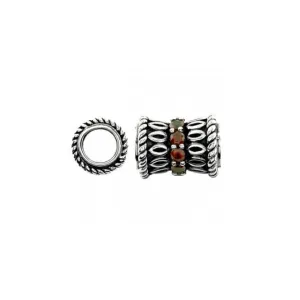 Oxidised Silver & Garnet Barrel Charm S393G