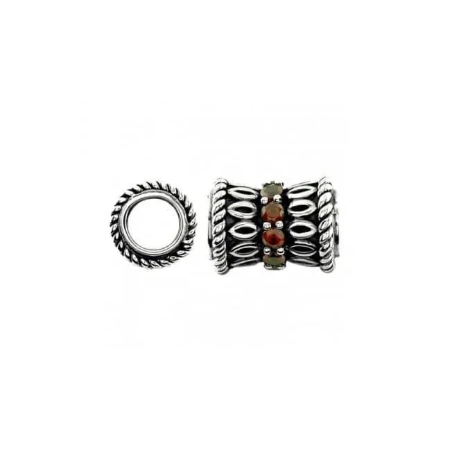 Oxidised Silver & Garnet Barrel Charm S393G