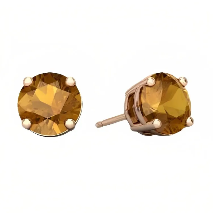 Paris Jewelry 18k Rose Gold 2 Pair Created Citrine 4mm, 6mm Round & Princess Cut Stud Earrings Plated