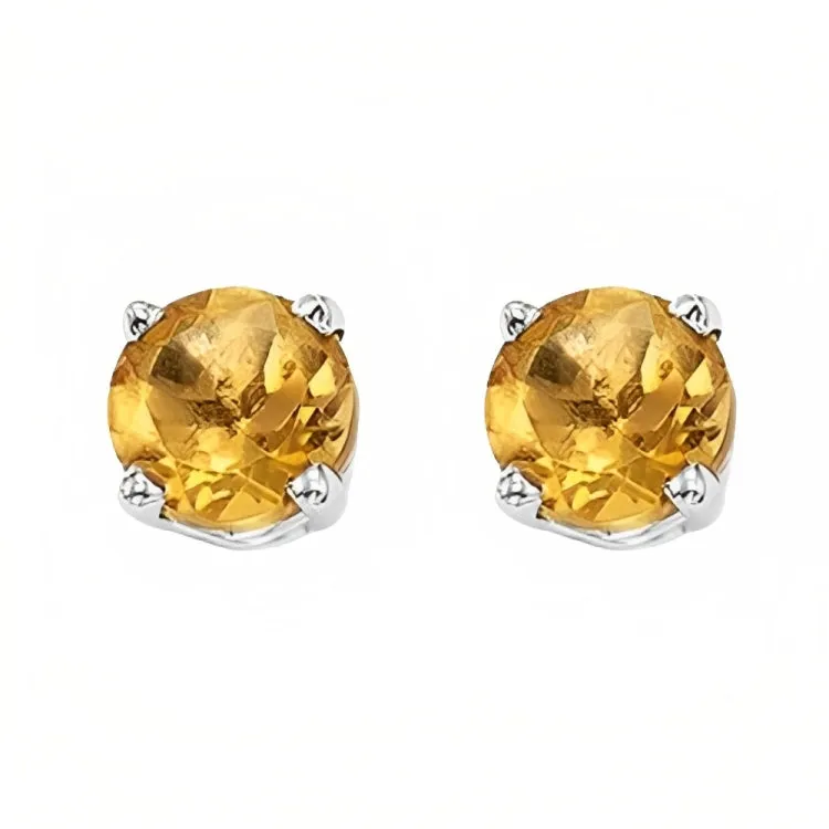 Paris Jewelry 18k White Gold 2 Pair Created Citrine 4mm, 6mm Round & Princess Cut Stud Earrings Plated