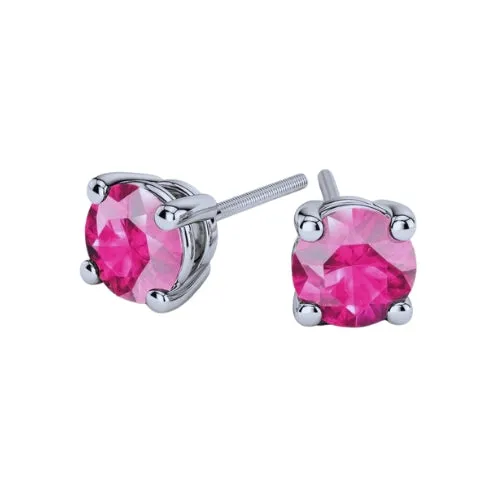 Paris Jewelry 18k White Gold 2 Pair Created Tourmaline 4mm Round & Princess Cut Stud Earrings Plated