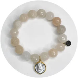 Peach Aventurine with Freshwater Pearl Bezel Pendant