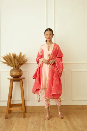 Peach Foil Dhoti Set