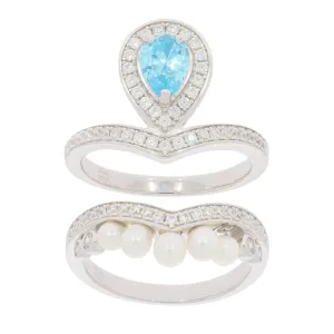 Pear Blue Topaz Sterling Silver Ring with Moissanite Accent