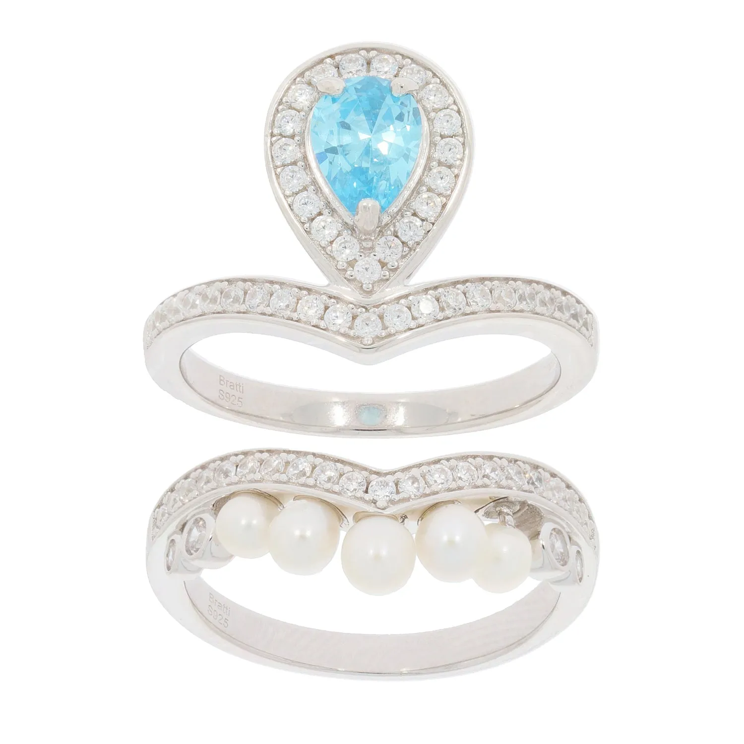 Pear Blue Topaz Sterling Silver Ring with Moissanite Accent
