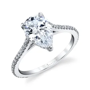 Pear Shaped Classic Hidden Halo Engagement Ring - Steffi 14k Gold White