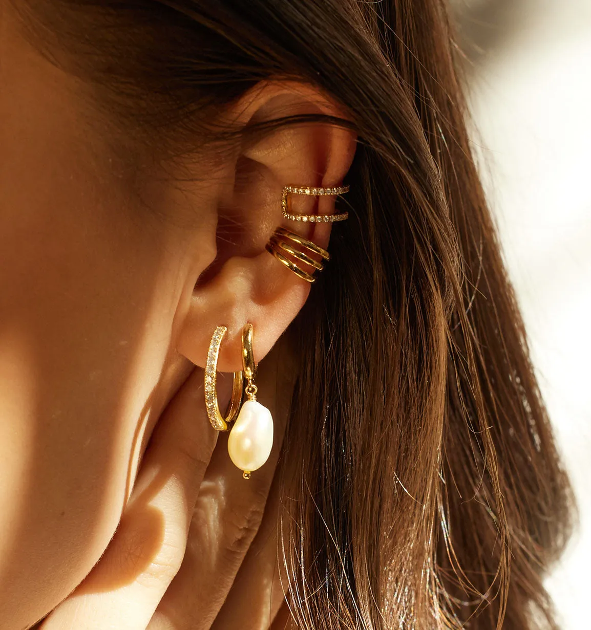 Pearl Drop Huggie Earrings