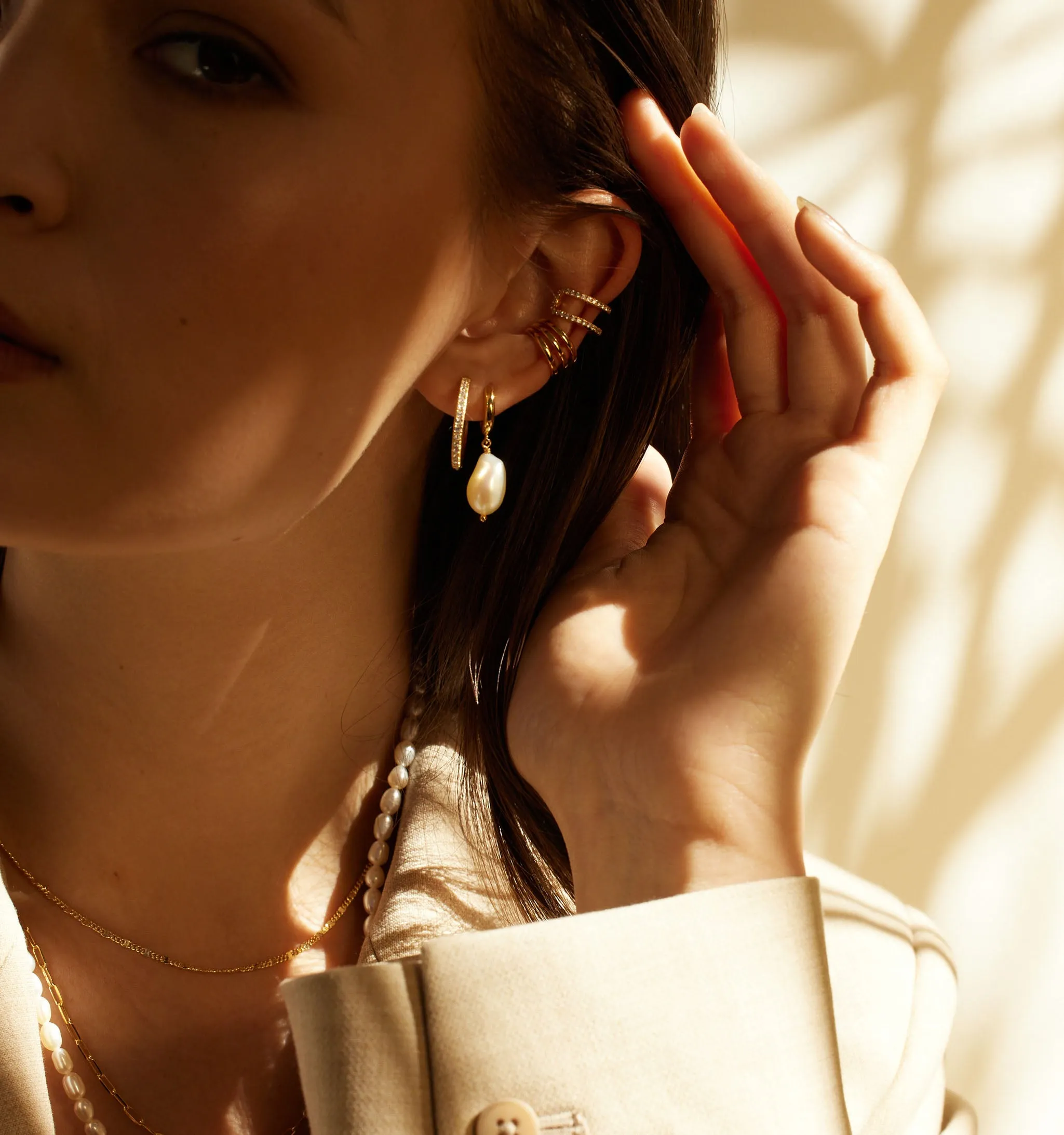 Pearl Drop Huggie Earrings