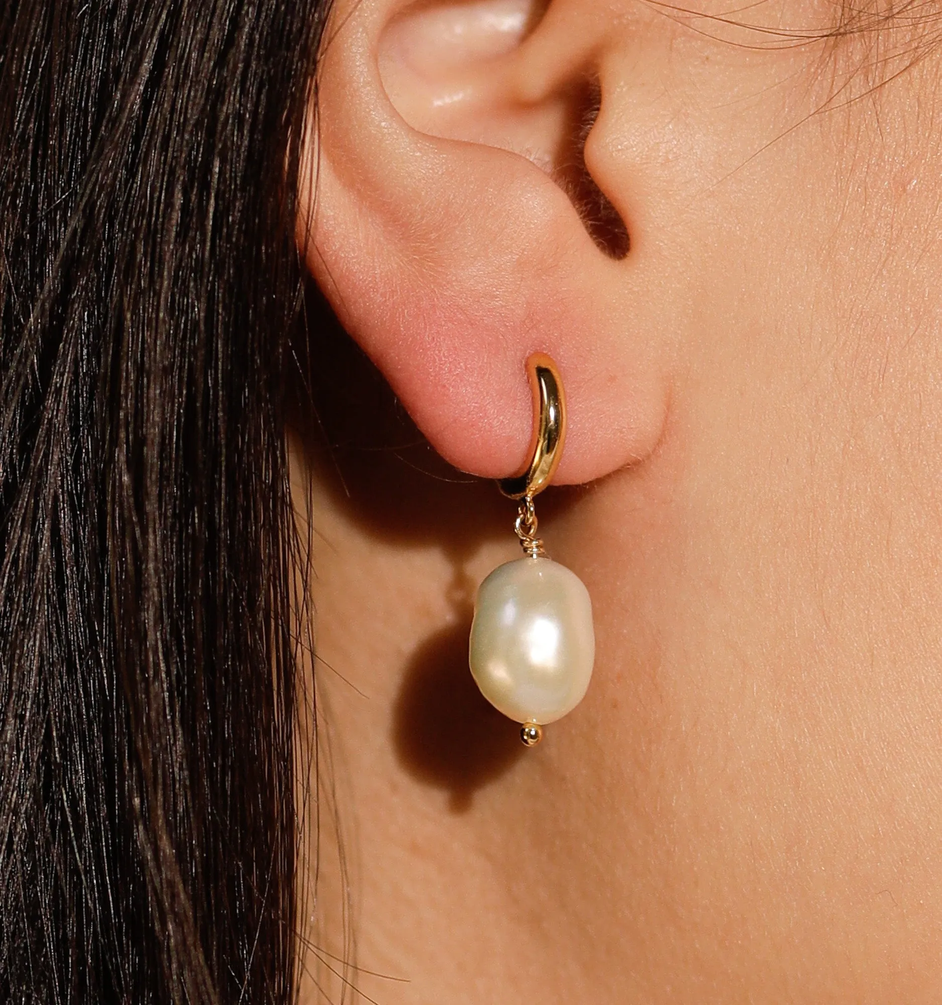Pearl Drop Huggie Earrings