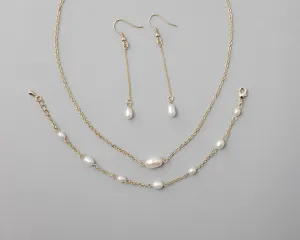 Petite Cultured Pearl Necklace Earrings and Bracelet