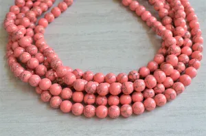 Pink Howlite Stone Multi Strand Chunky Beaded Statement Necklace - Alana