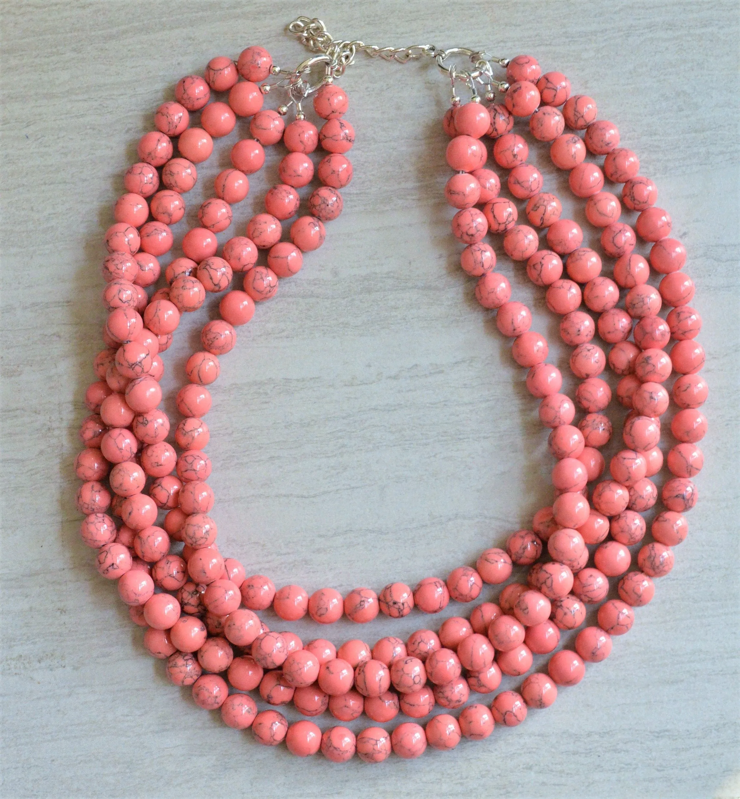 Pink Howlite Stone Multi Strand Chunky Beaded Statement Necklace - Alana