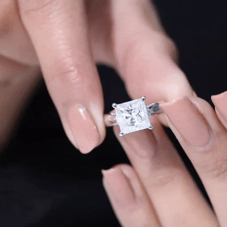 Princess Cut Certified Moissanite Solitaire Engagement Ring
