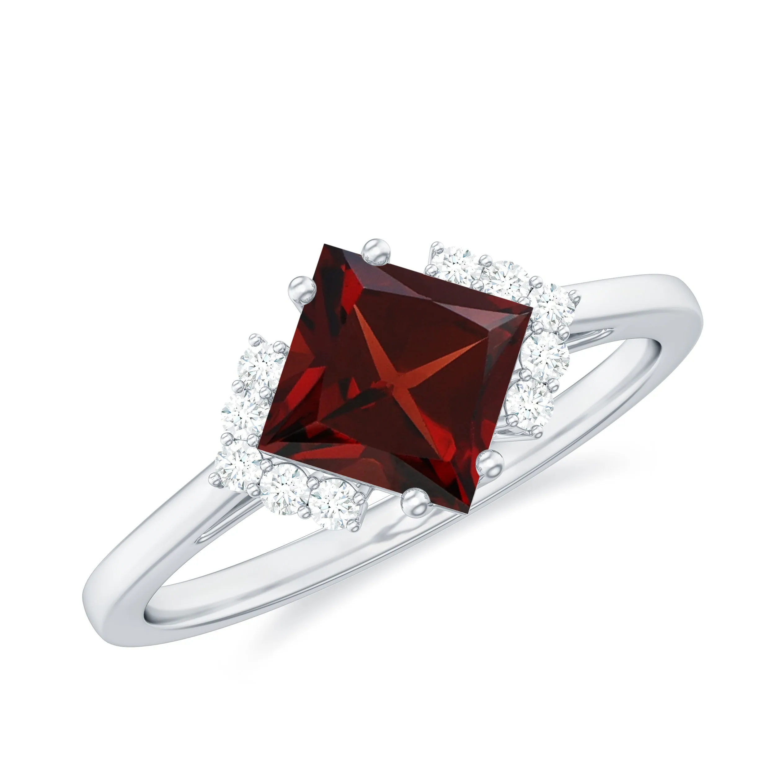 Princess Cut Garnet Engagement Ring with Diamond Accent
