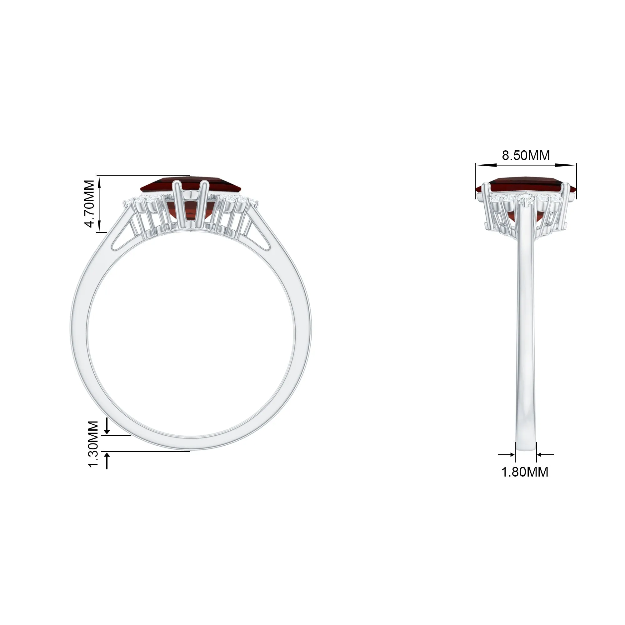 Princess Cut Garnet Engagement Ring with Diamond Accent
