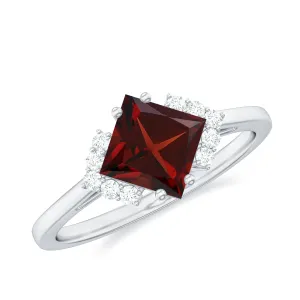 Princess Cut Garnet Engagement Ring with Diamond Accent