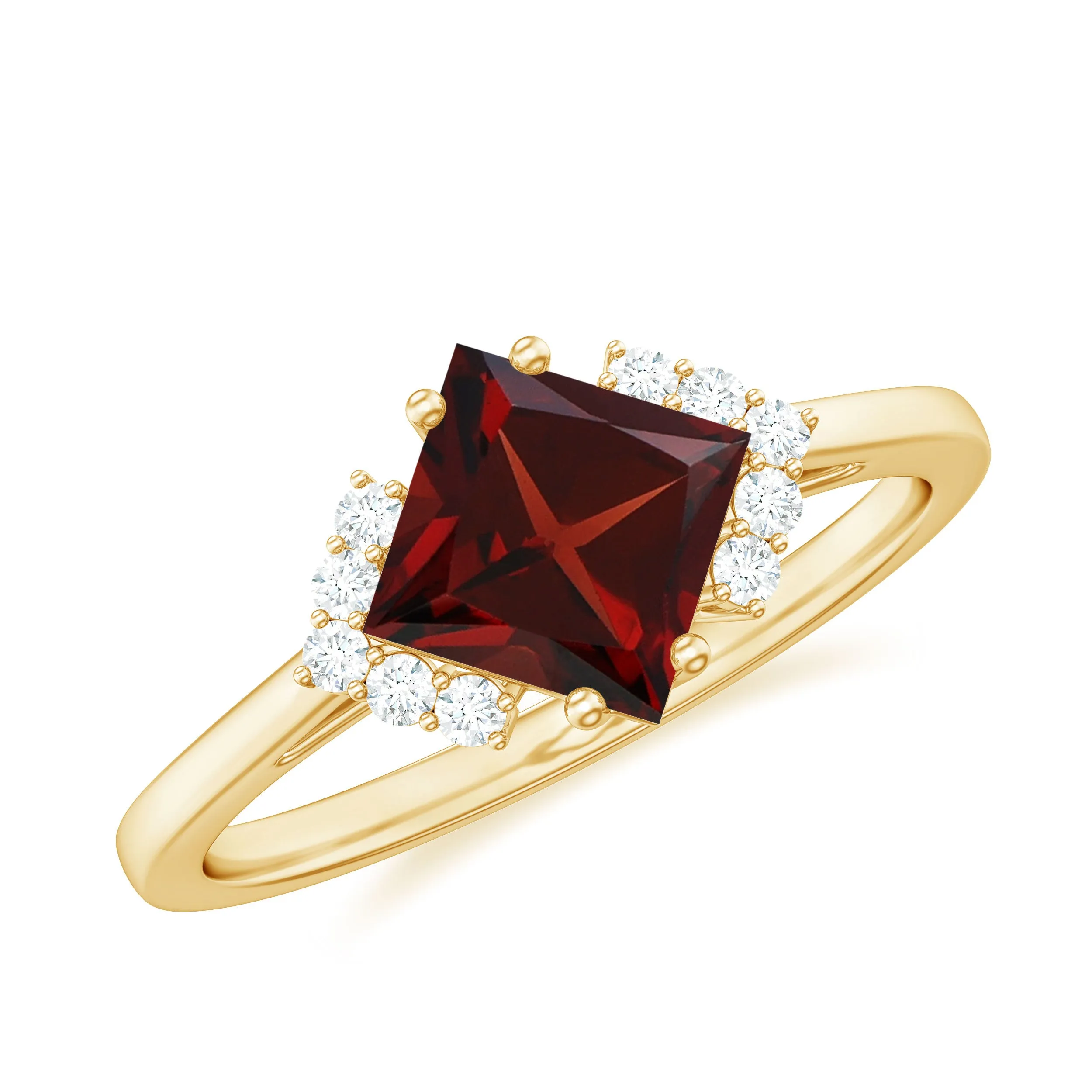 Princess Cut Garnet Engagement Ring with Diamond Accent