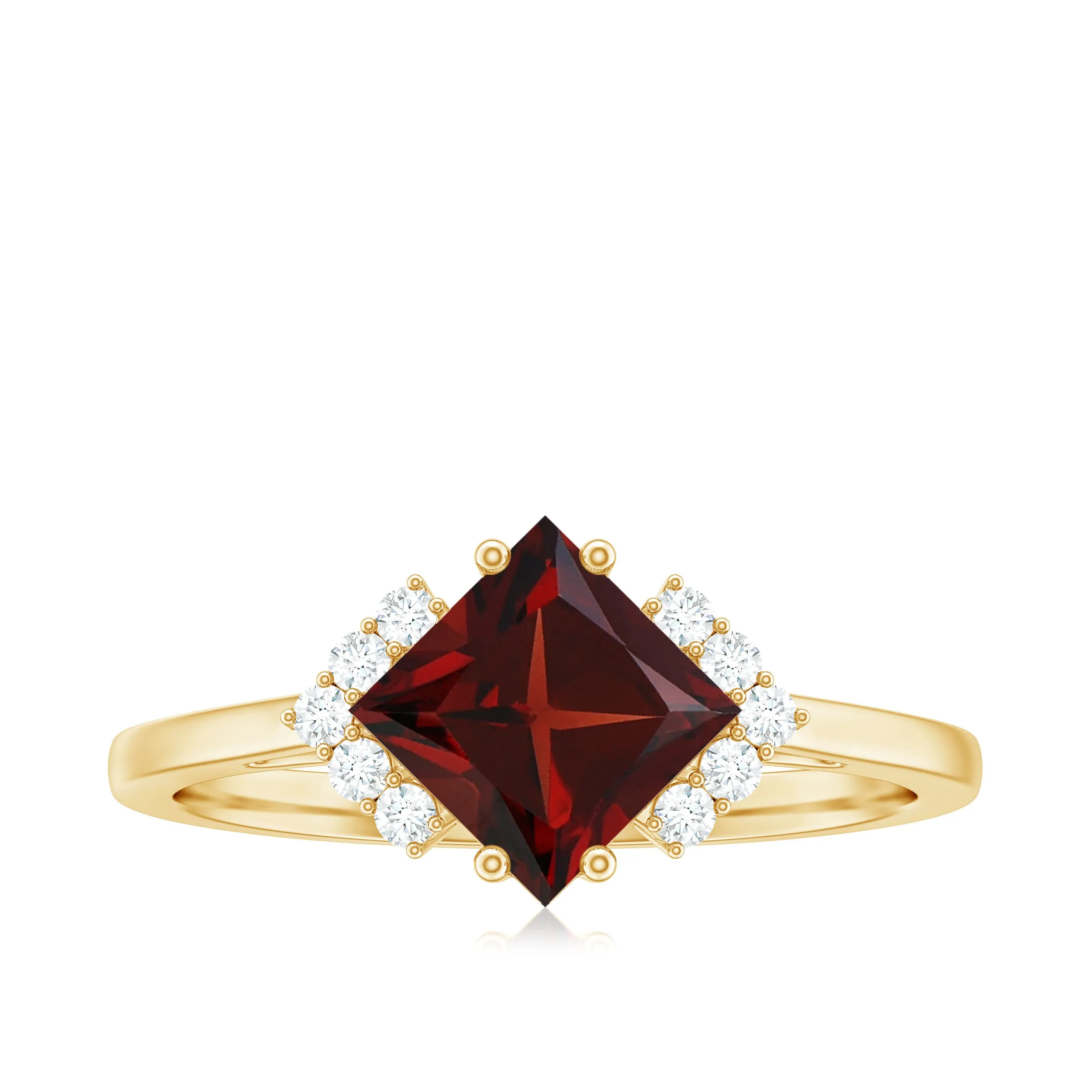 Princess Cut Garnet Engagement Ring with Diamond Accent