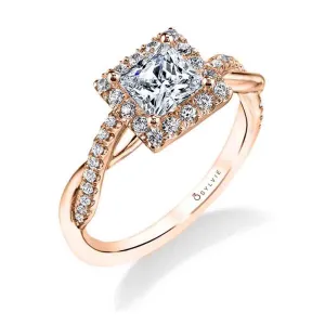 Princess Cut Modern Halo Diamond Spiral Engagement Ring - Coralie 18k Gold Rose