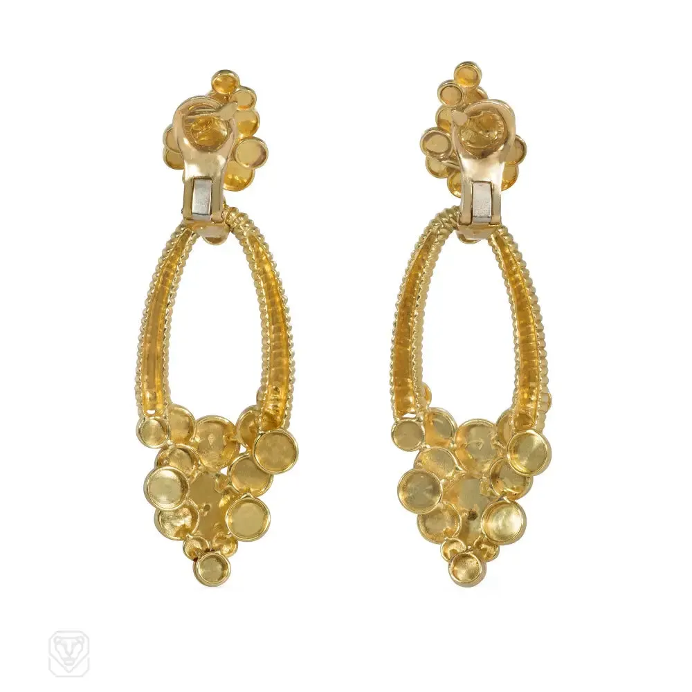 Péry & Fils day-to-night doorknocker earrings with chrysoprase and coral