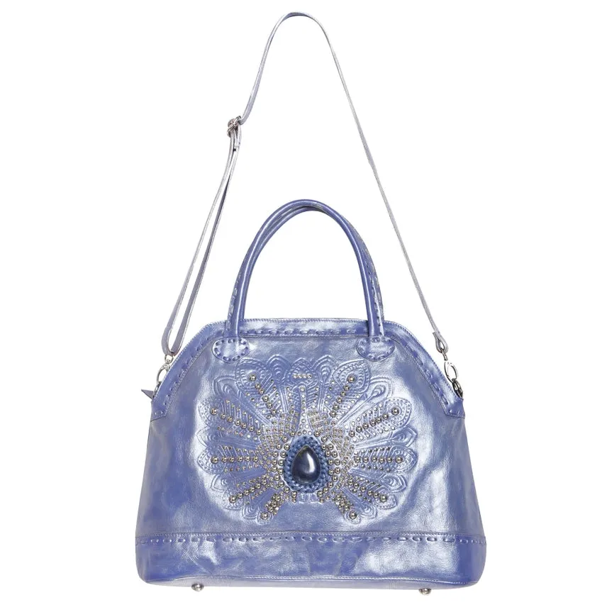 Queen Peacock Handbag Tote Metallic Violet
