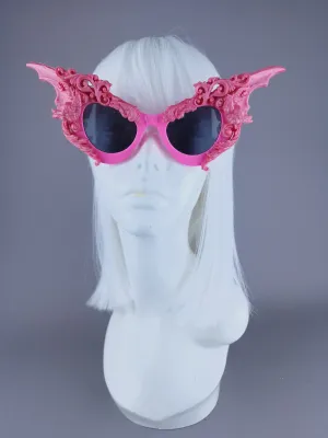 "Bathory" PinkFiligree Ornate Bat Wing & Cherub Sunglasses