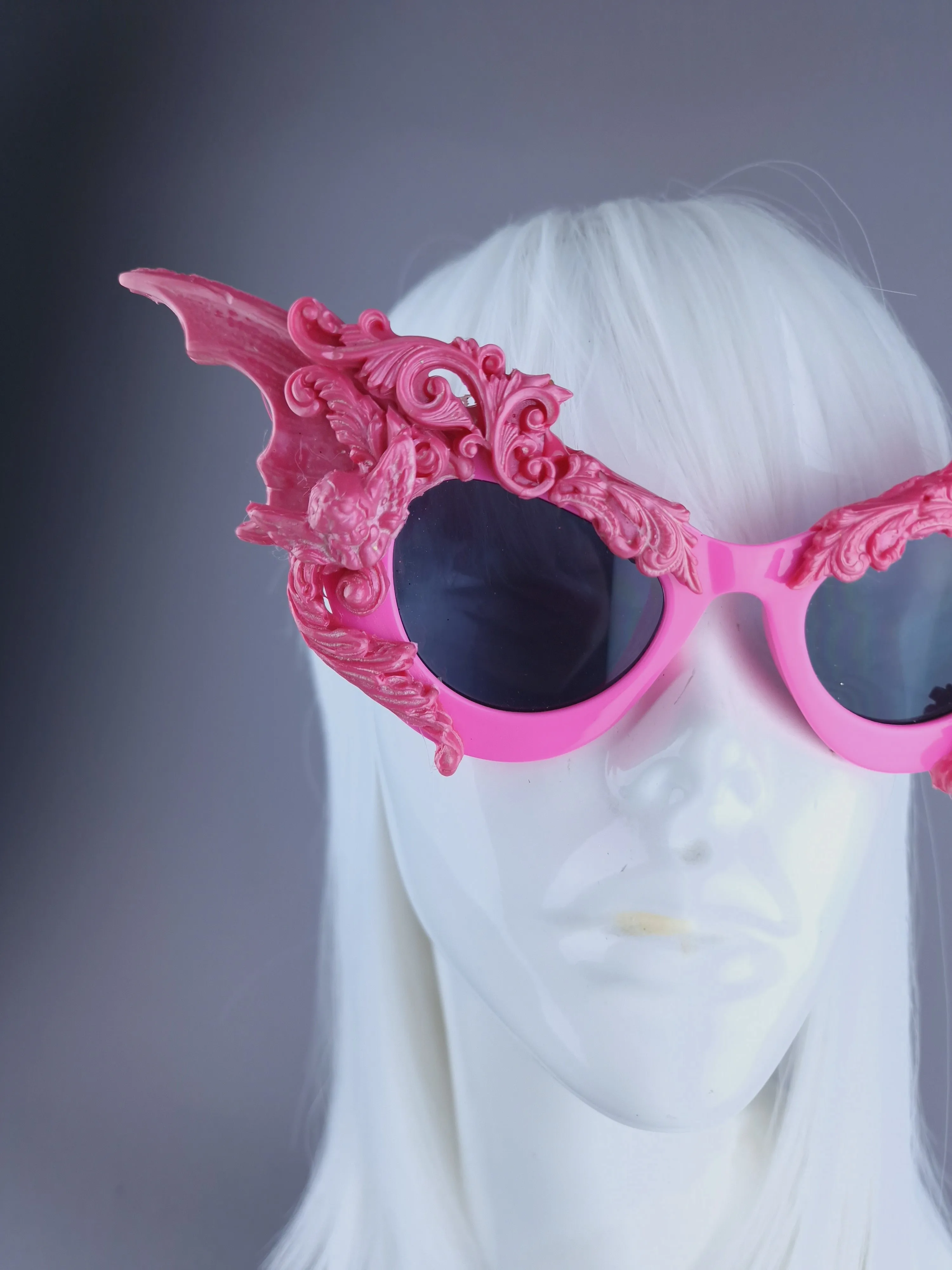 "Bathory" PinkFiligree Ornate Bat Wing & Cherub Sunglasses