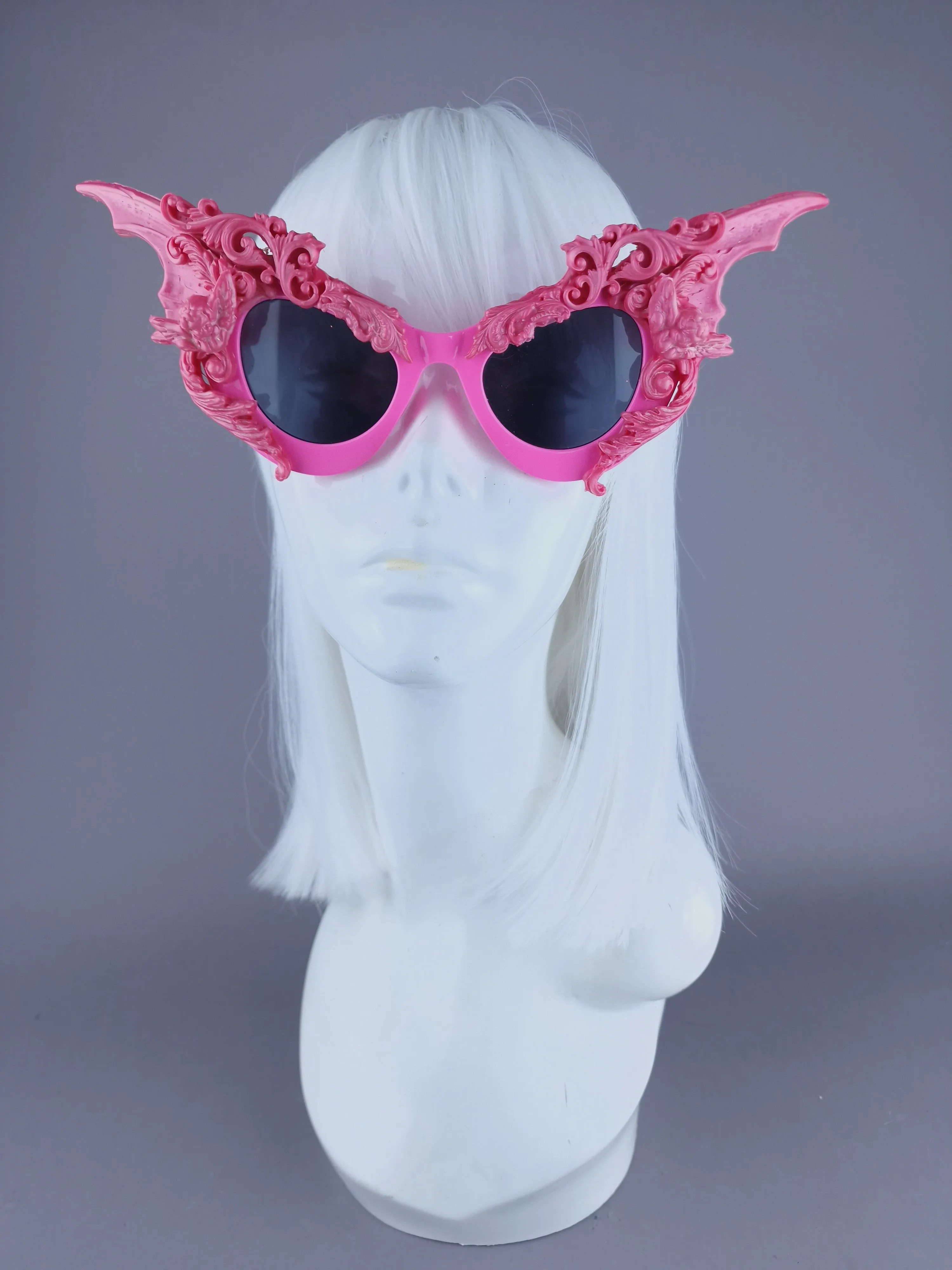 "Bathory" PinkFiligree Ornate Bat Wing & Cherub Sunglasses