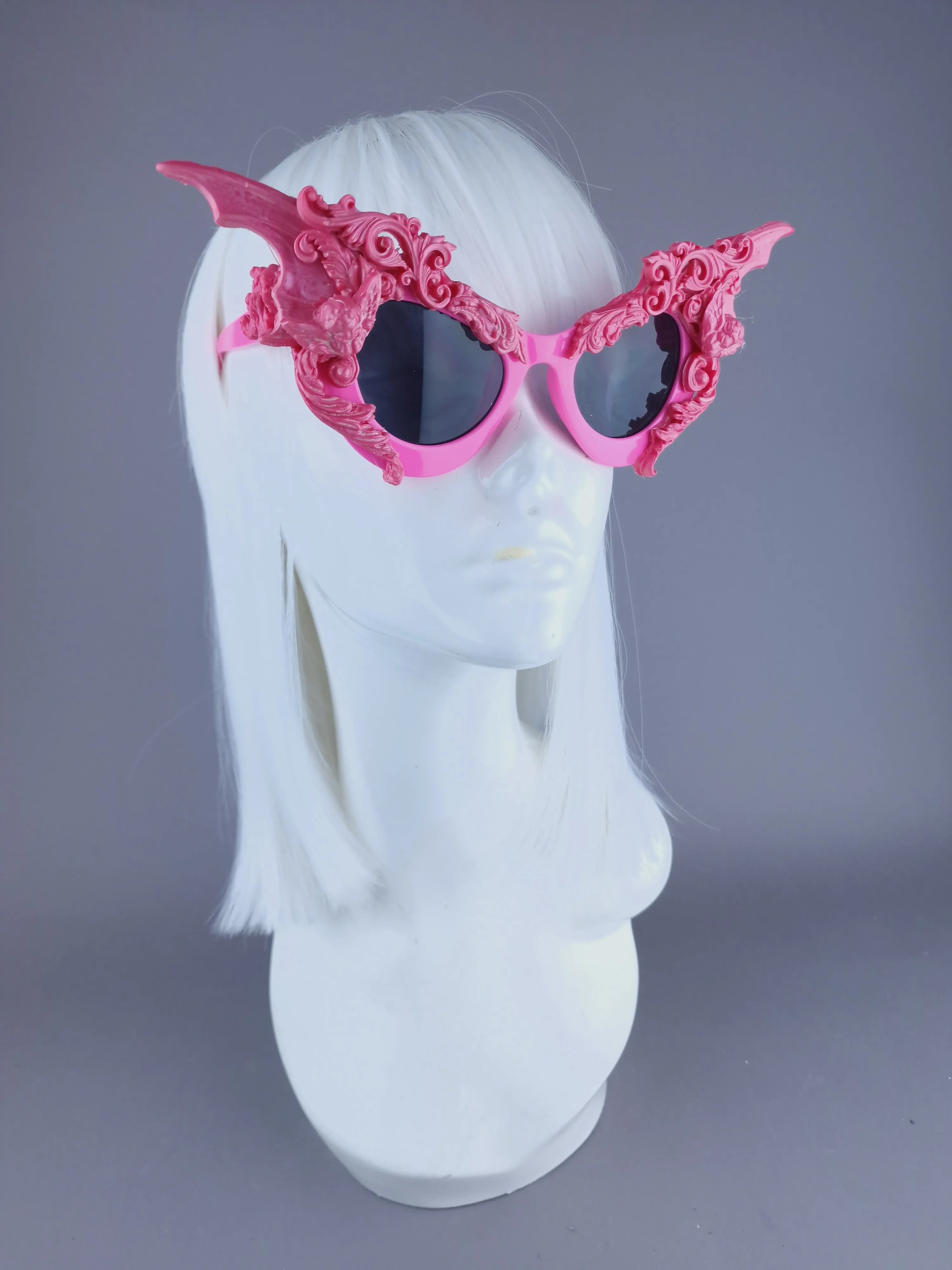 "Bathory" PinkFiligree Ornate Bat Wing & Cherub Sunglasses