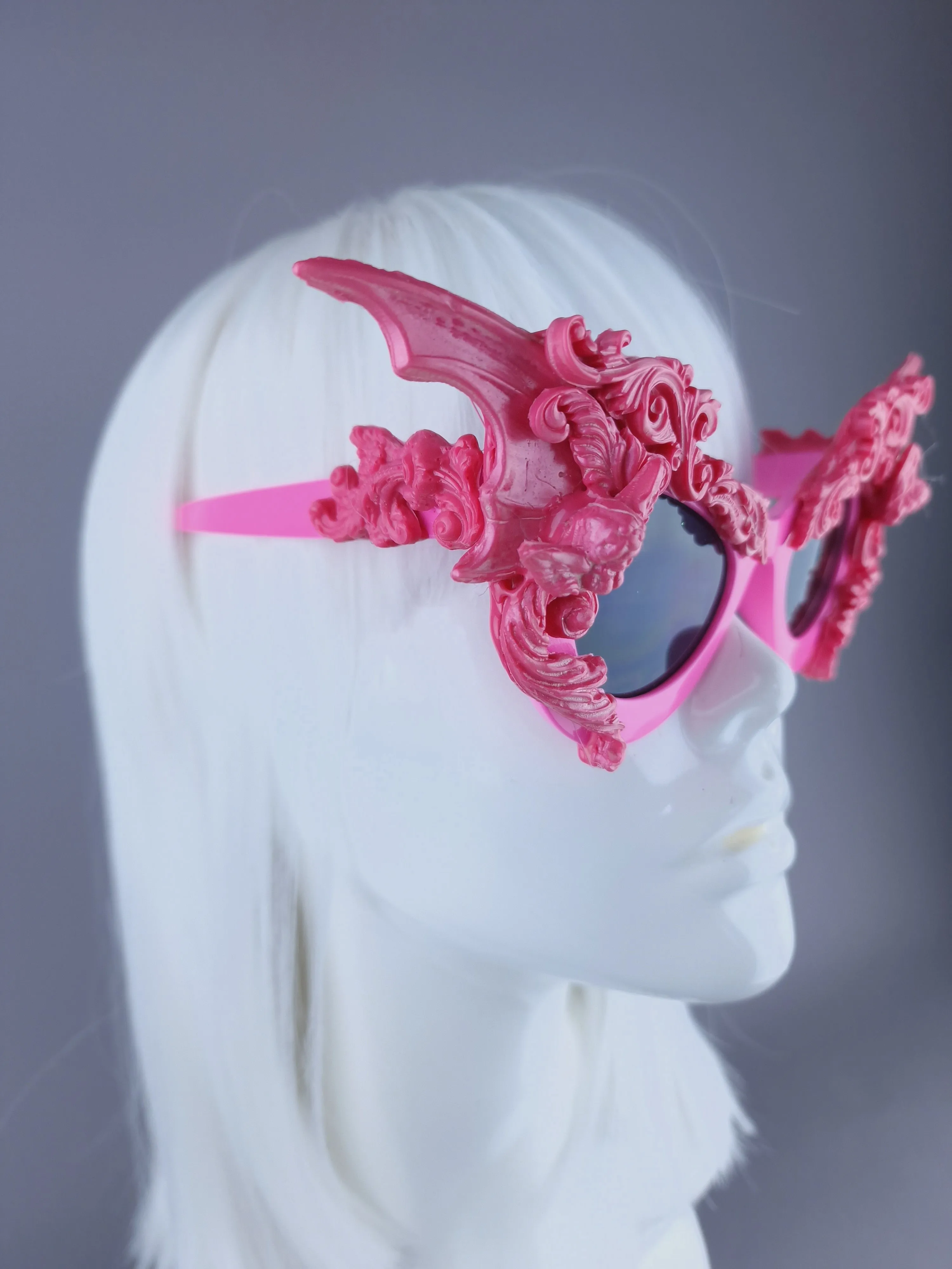 "Bathory" PinkFiligree Ornate Bat Wing & Cherub Sunglasses