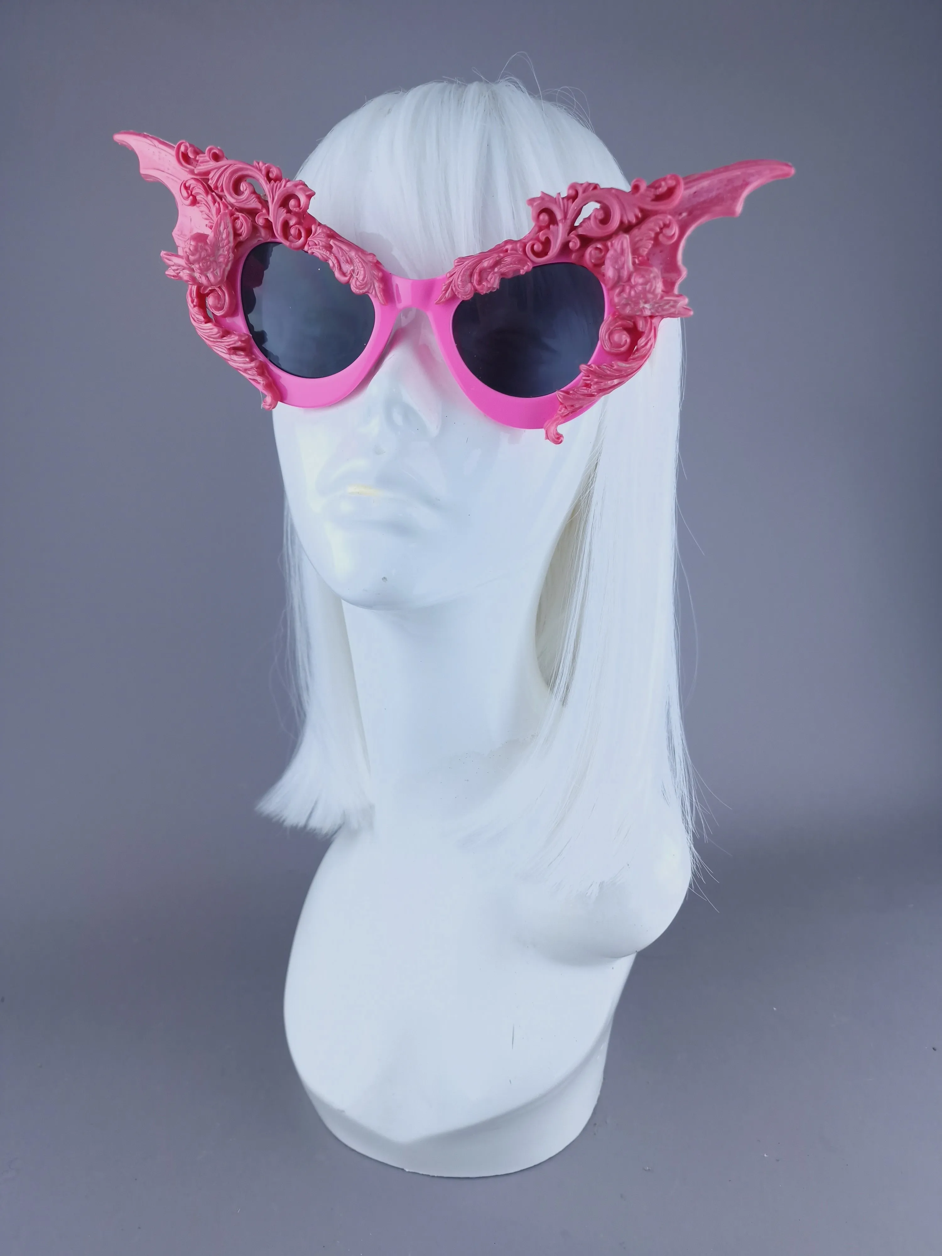 "Bathory" PinkFiligree Ornate Bat Wing & Cherub Sunglasses
