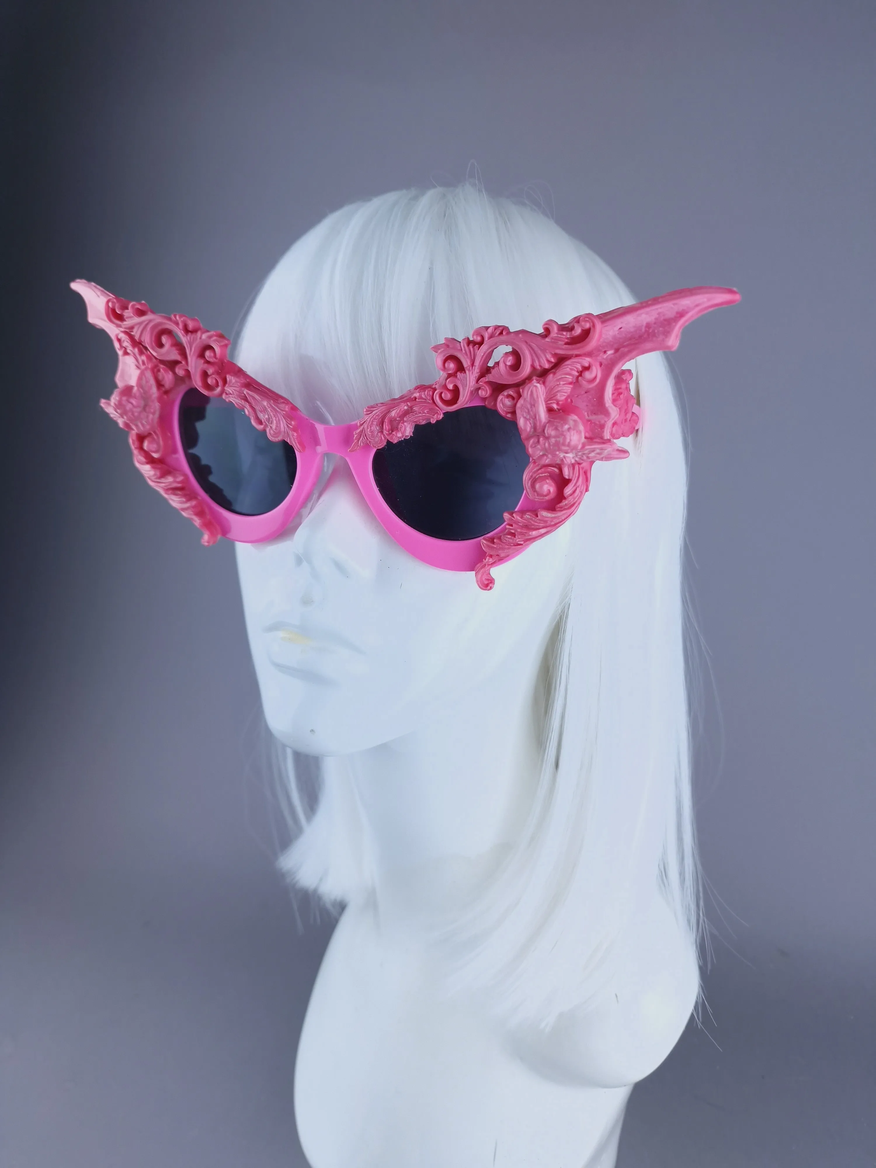 "Bathory" PinkFiligree Ornate Bat Wing & Cherub Sunglasses