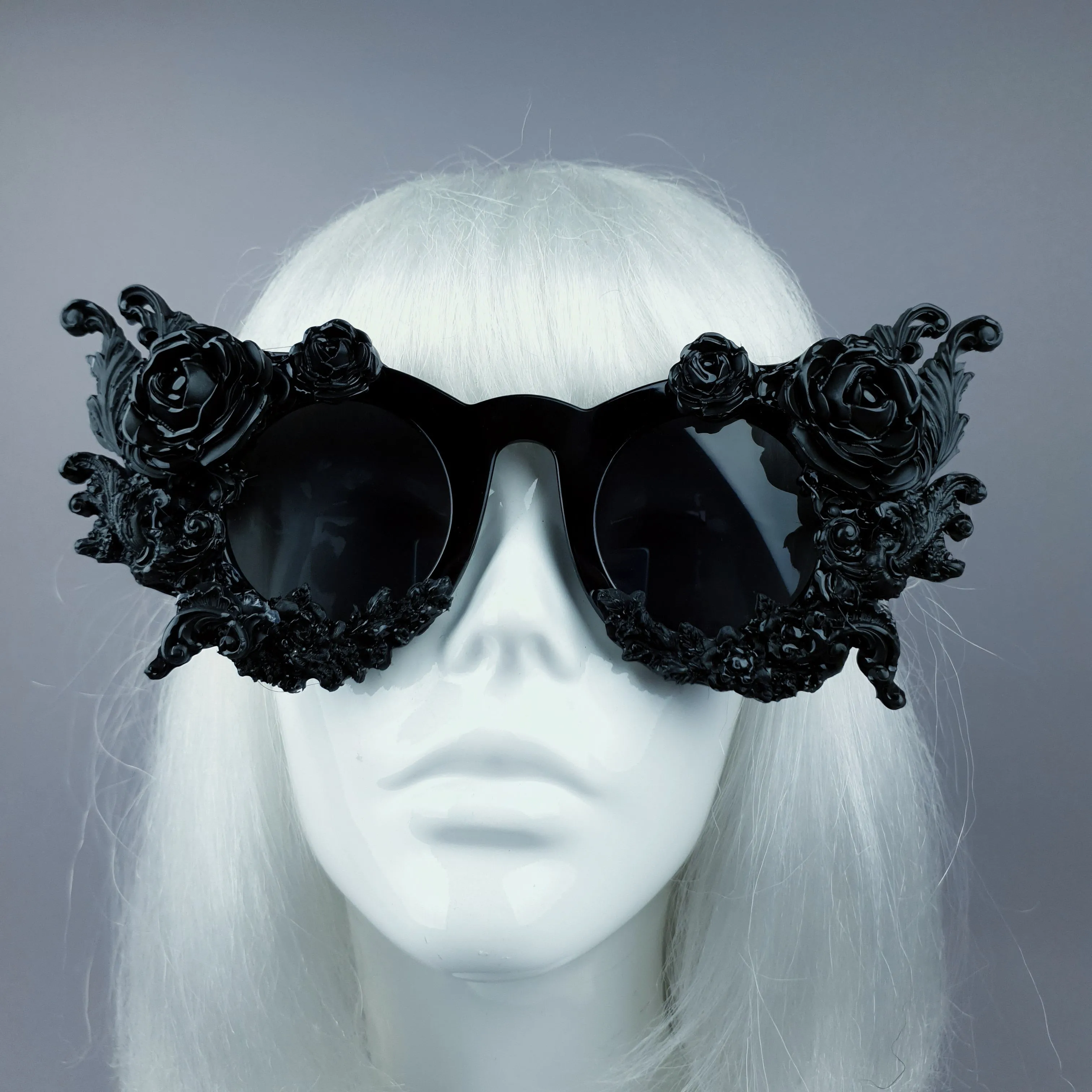 "La Belle Otero" Ornate Black Filigree on Black Sunglasses