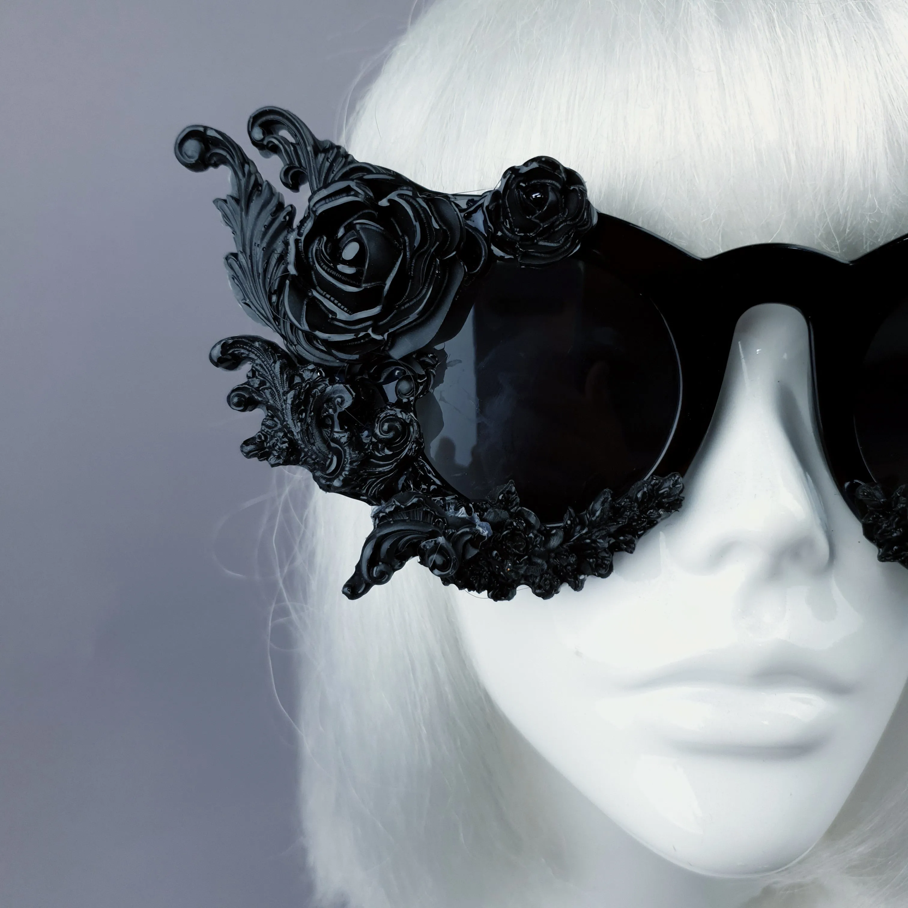 "La Belle Otero" Ornate Black Filigree on Black Sunglasses