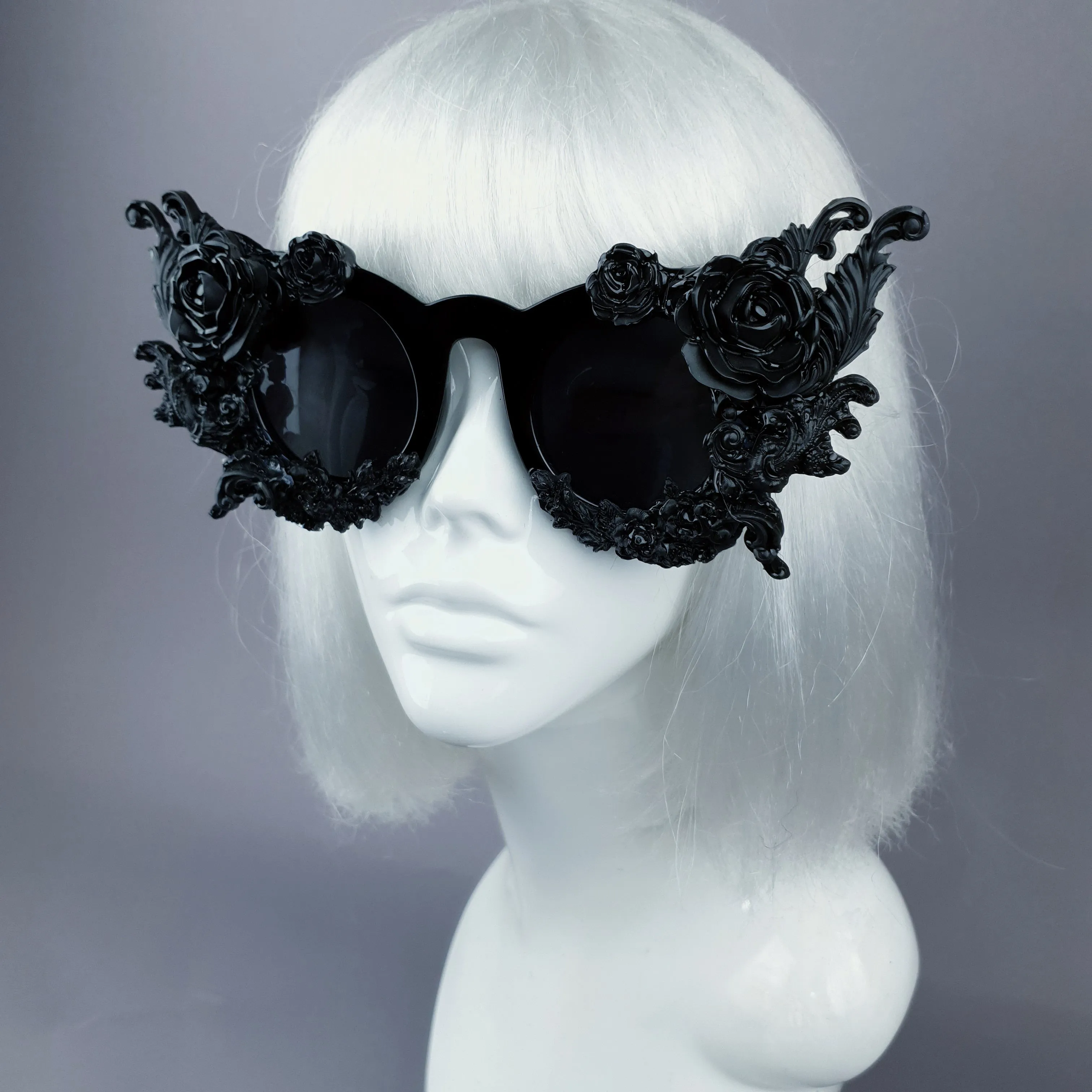 "La Belle Otero" Ornate Black Filigree on Black Sunglasses