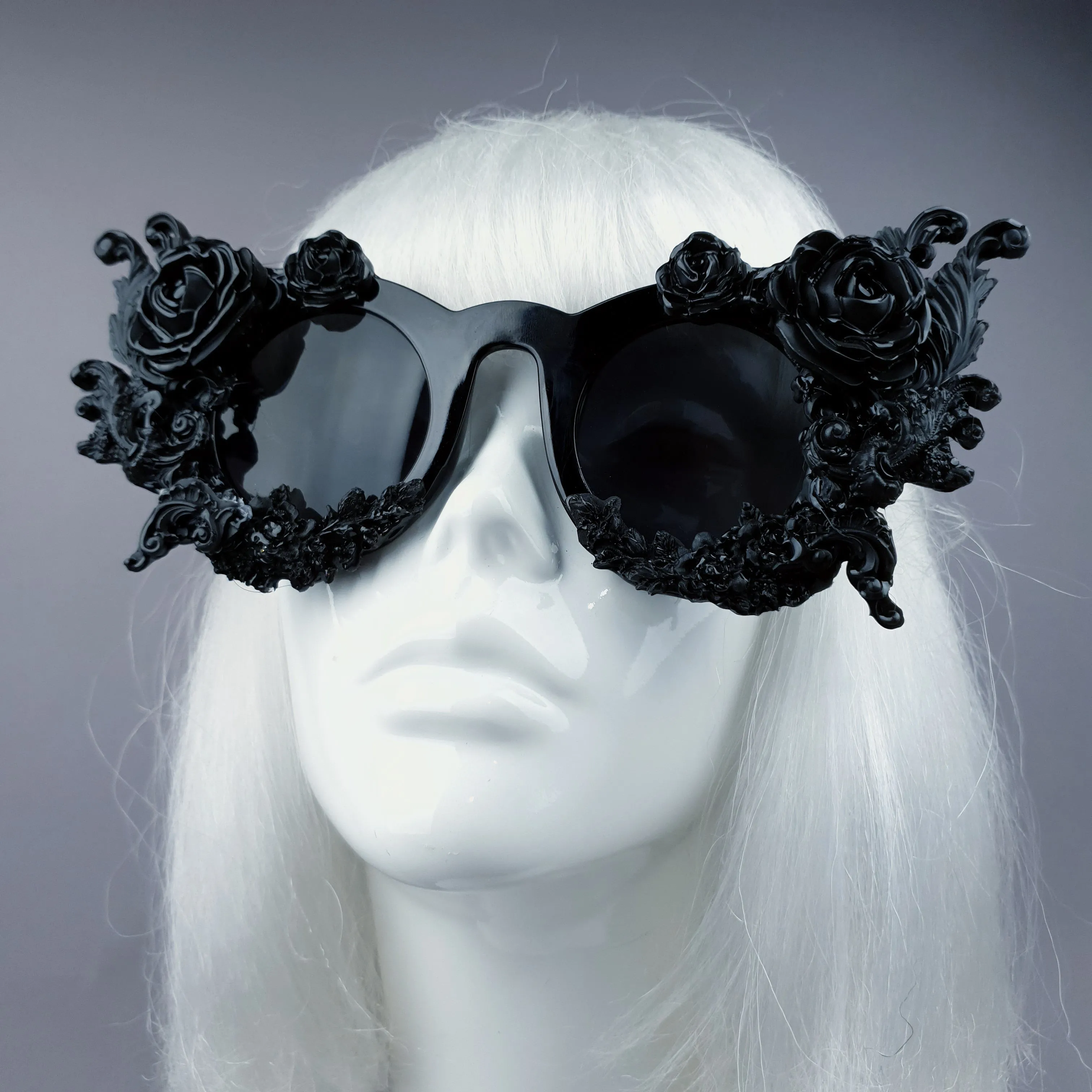 "La Belle Otero" Ornate Black Filigree on Black Sunglasses