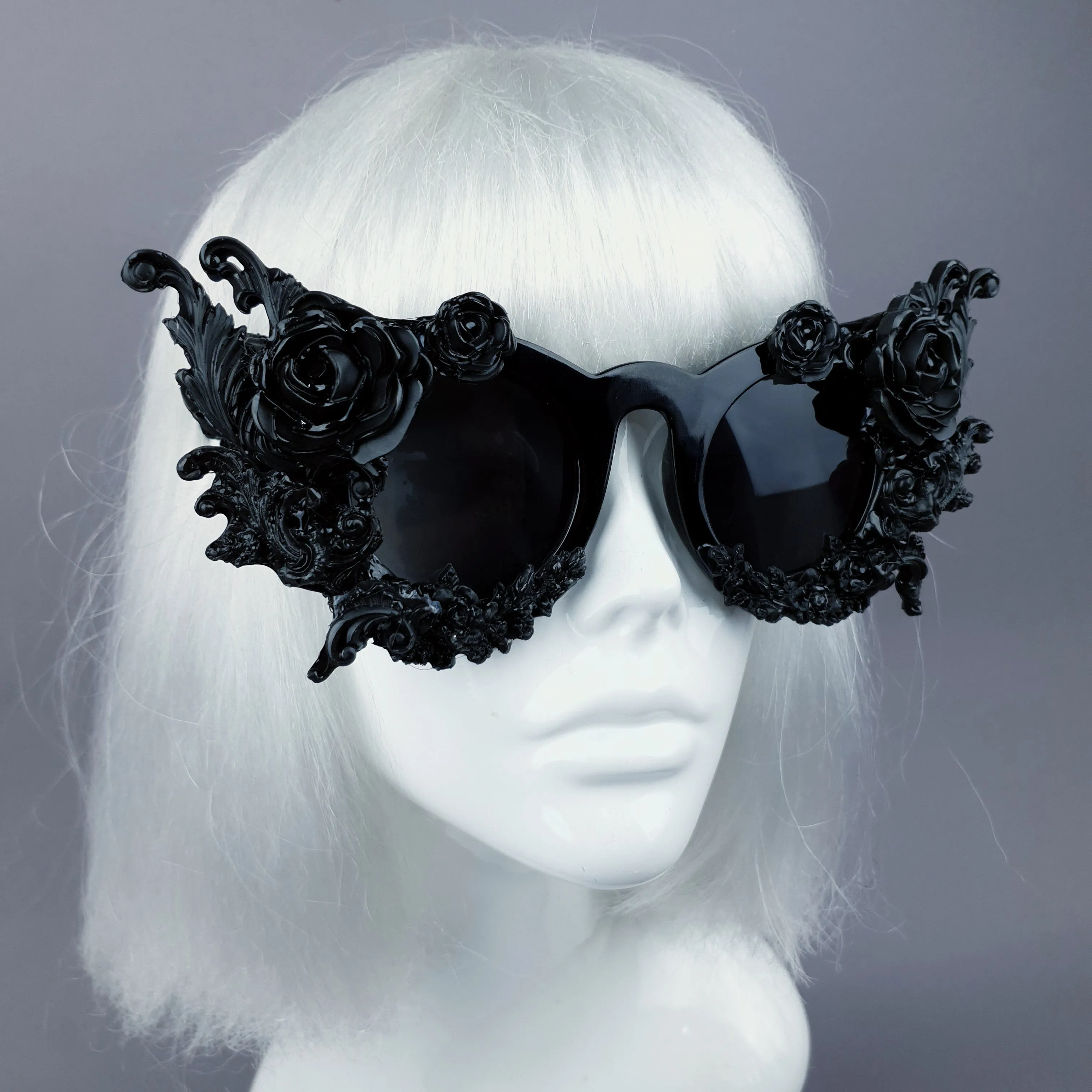 "La Belle Otero" Ornate Black Filigree on Black Sunglasses