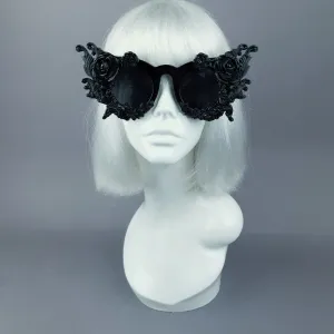 "La Belle Otero" Ornate Black Filigree on Black Sunglasses