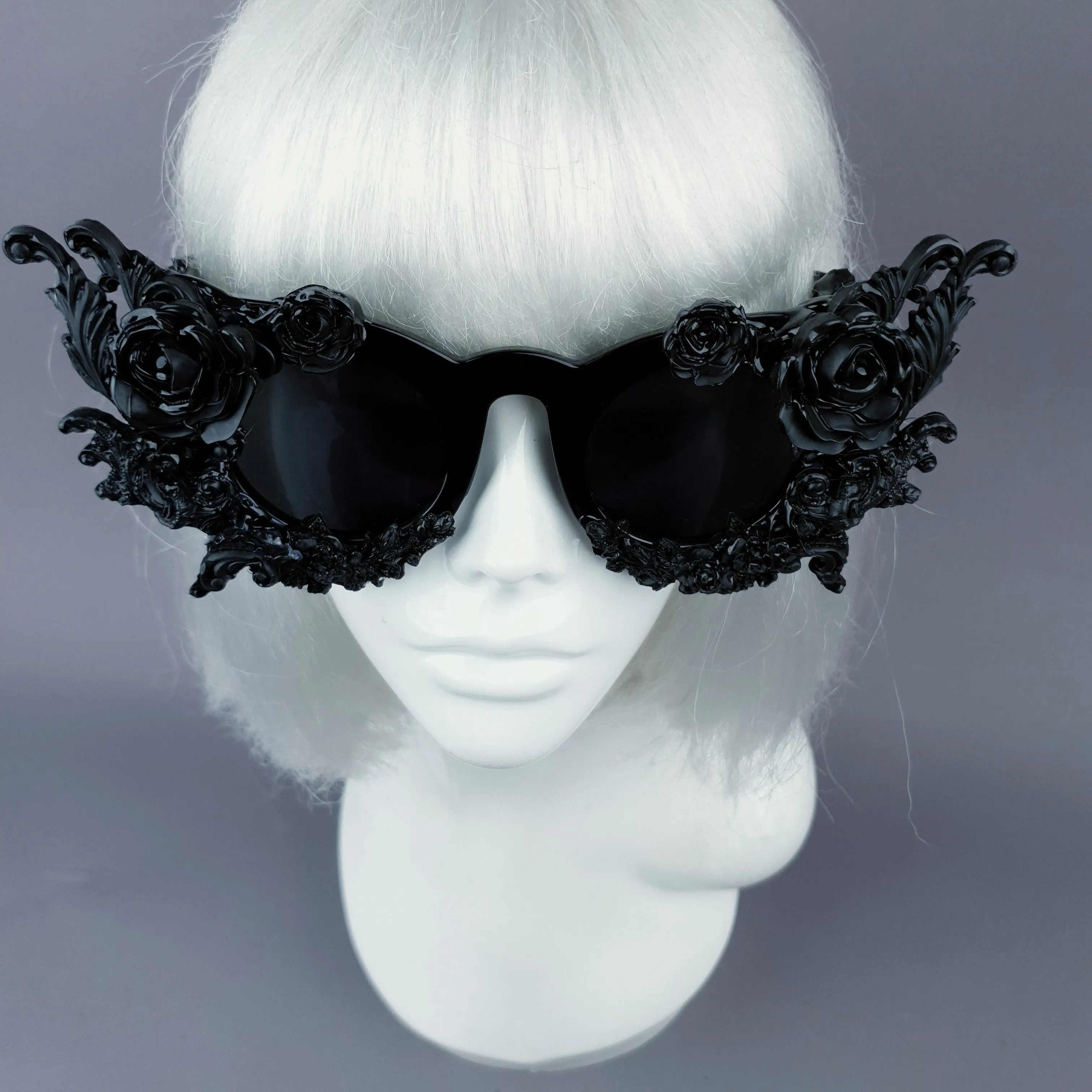 "La Belle Otero" Ornate Black Filigree on Black Sunglasses