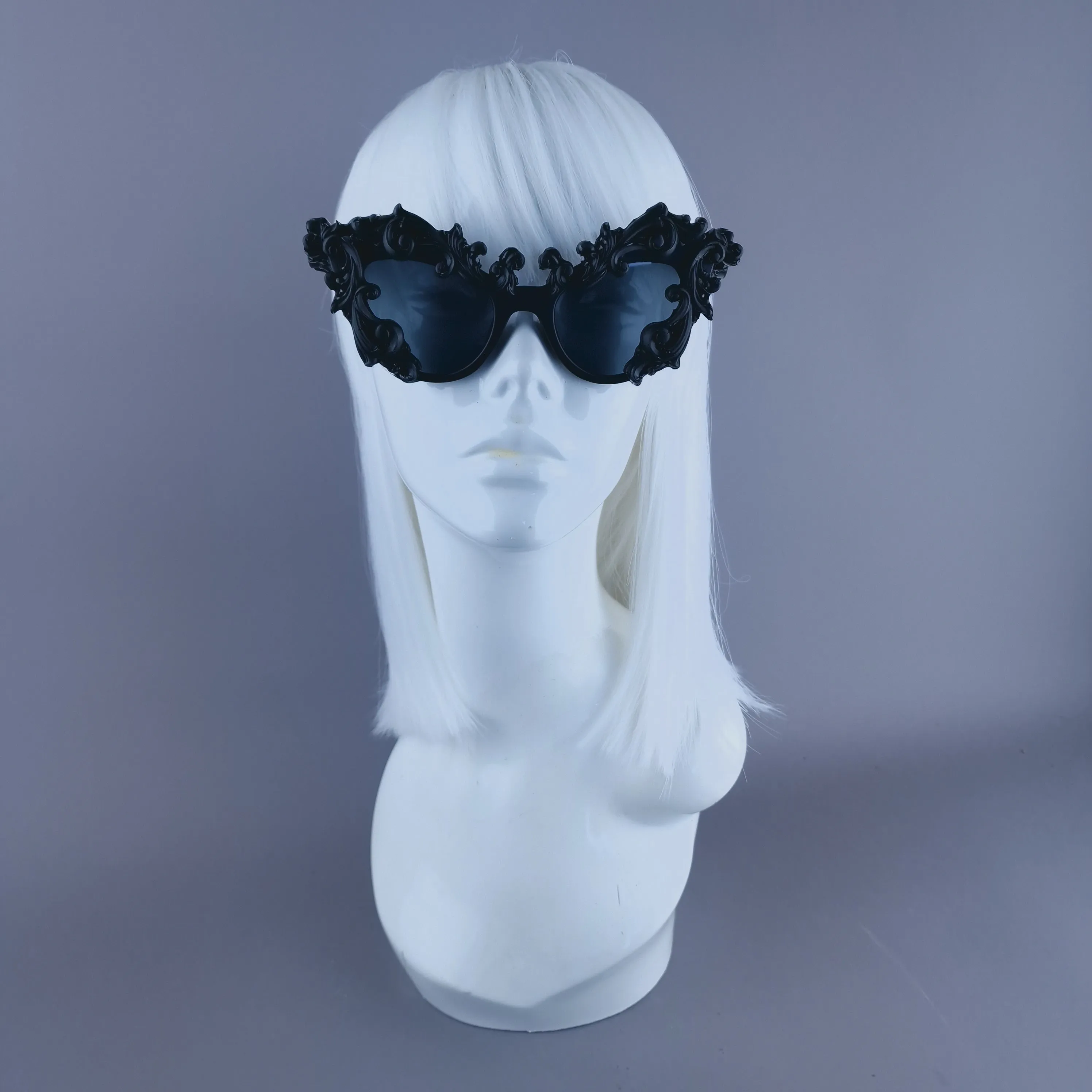 "Lethia" Black Filigree Cats Eye Sunglasses