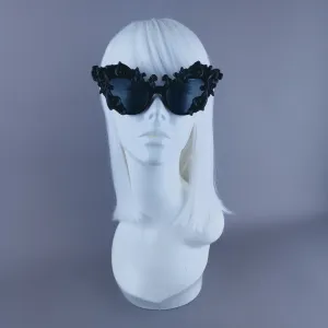 "Lethia" Black Filigree Cats Eye Sunglasses