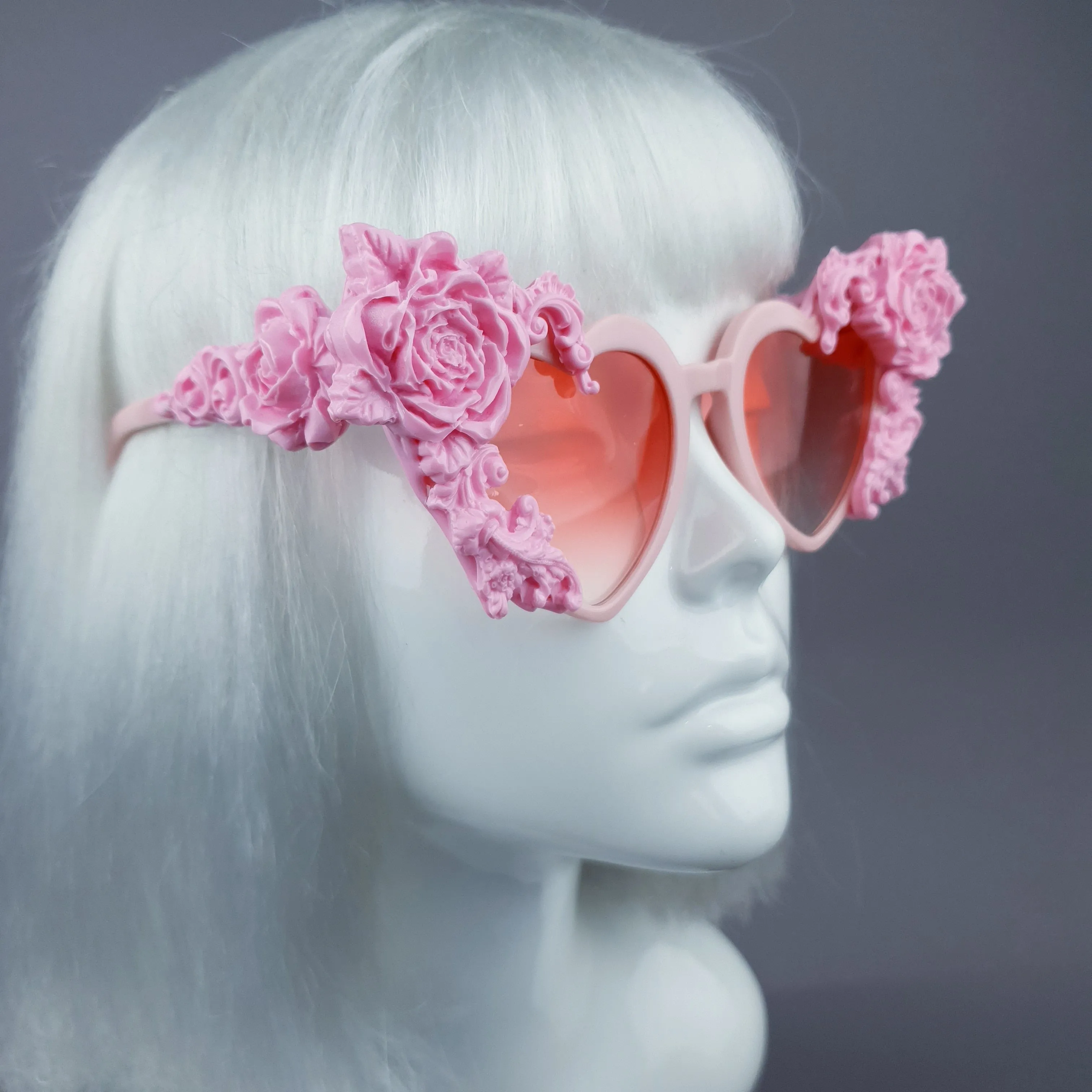 "Lisha" Pink Rose & Filigree Heart Shaped Sunglasses