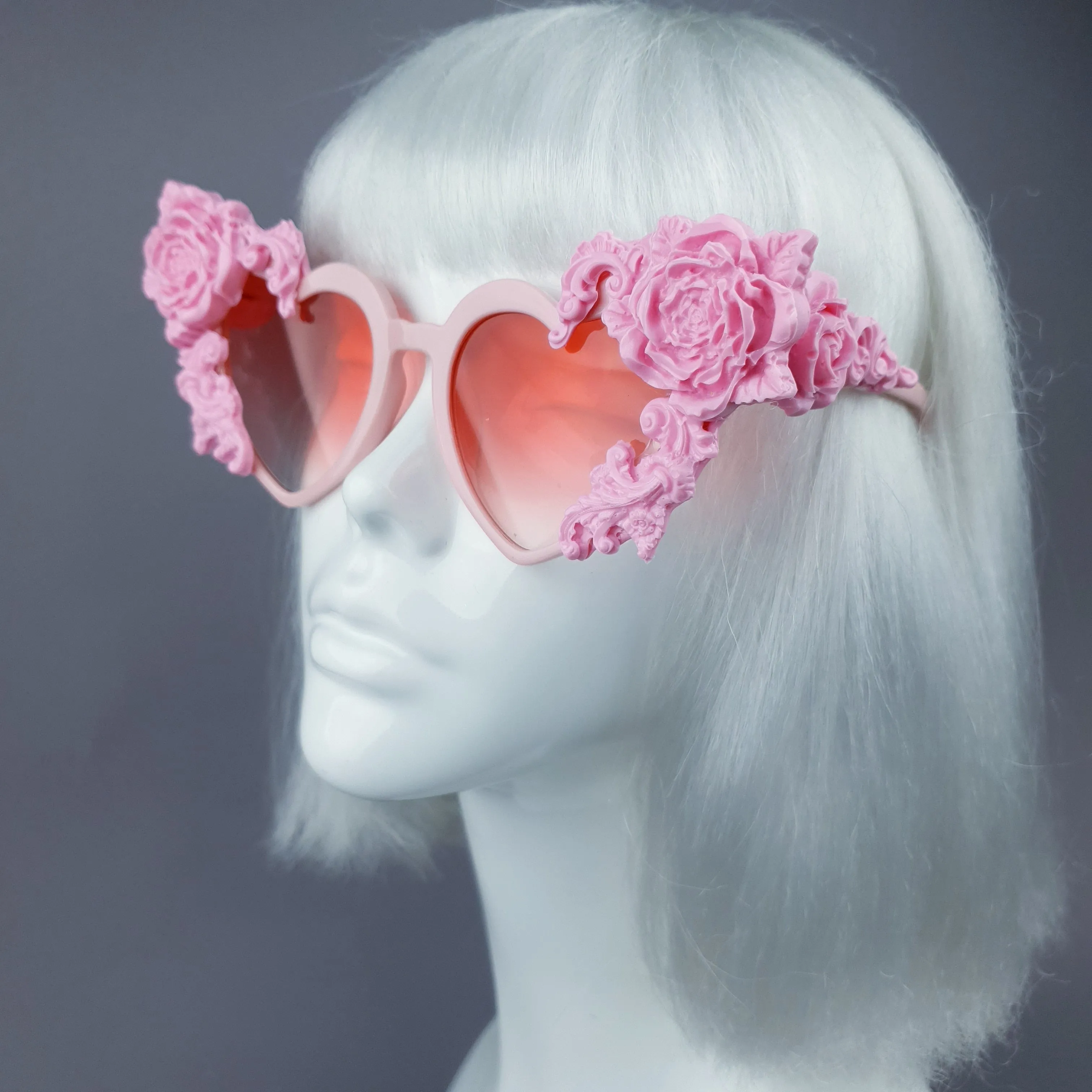 "Lisha" Pink Rose & Filigree Heart Shaped Sunglasses