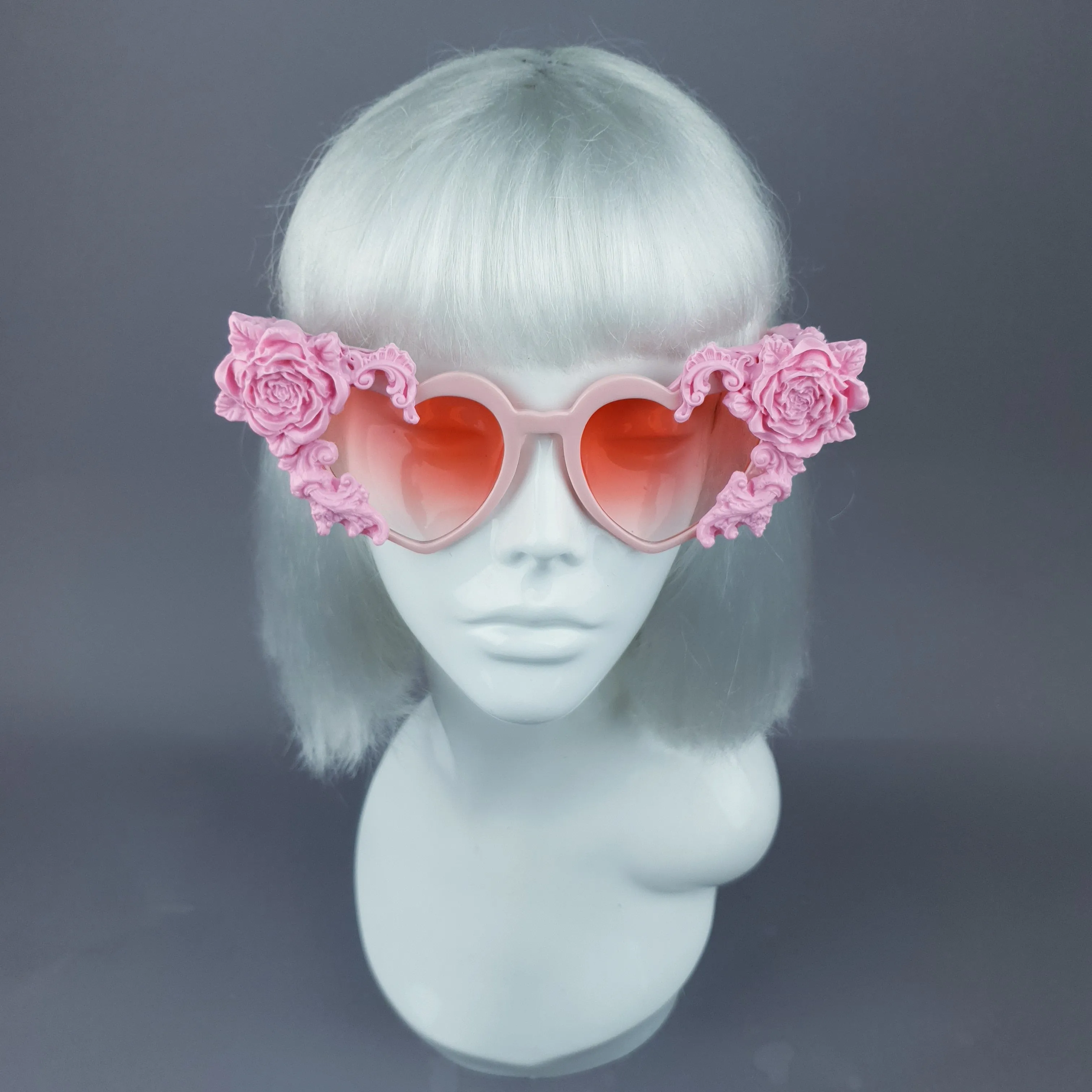 "Lisha" Pink Rose & Filigree Heart Shaped Sunglasses